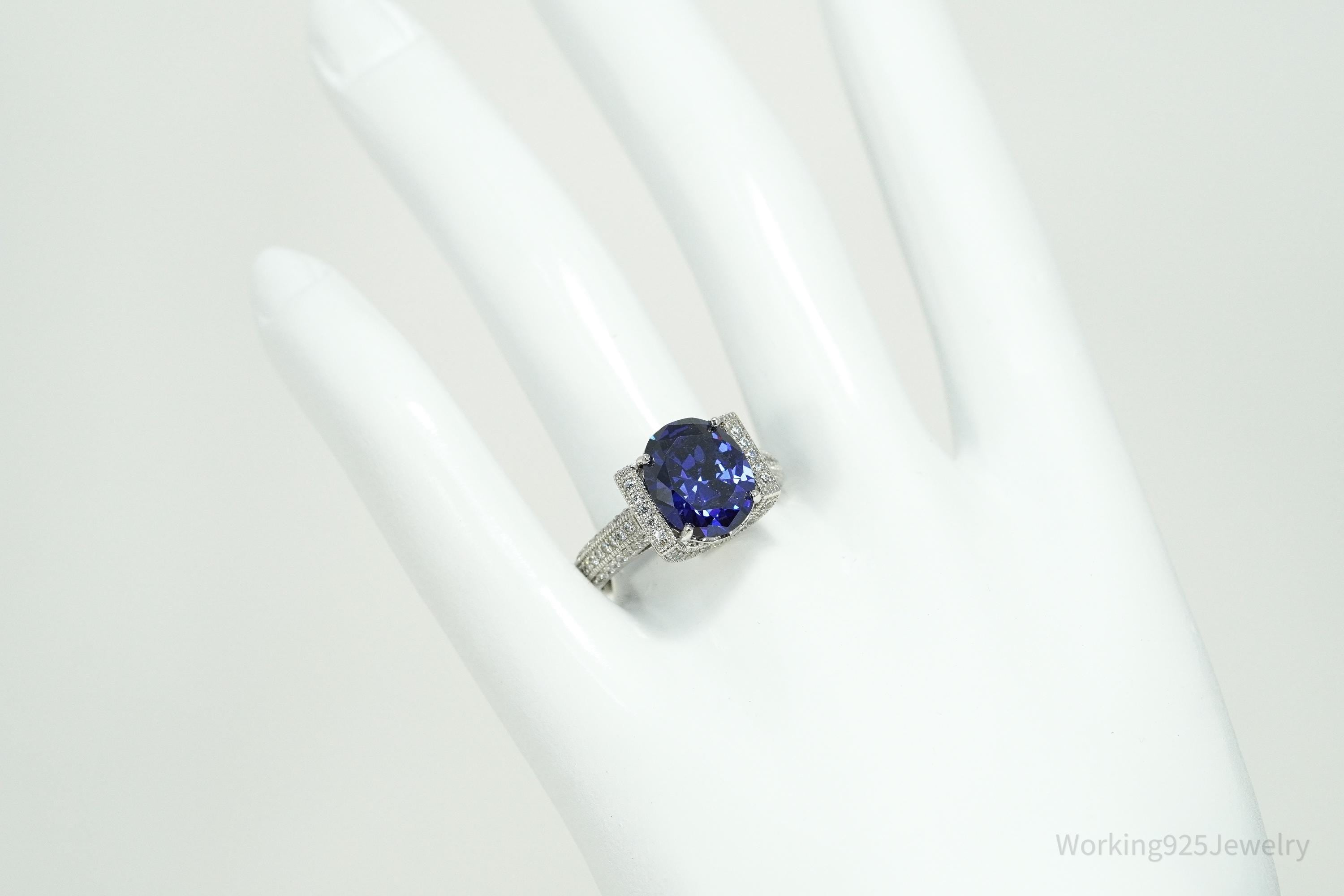 Vanna K Tanzanite Blue And White Cubic Zirconia Platineve Sterling Silver Ring - Size 8