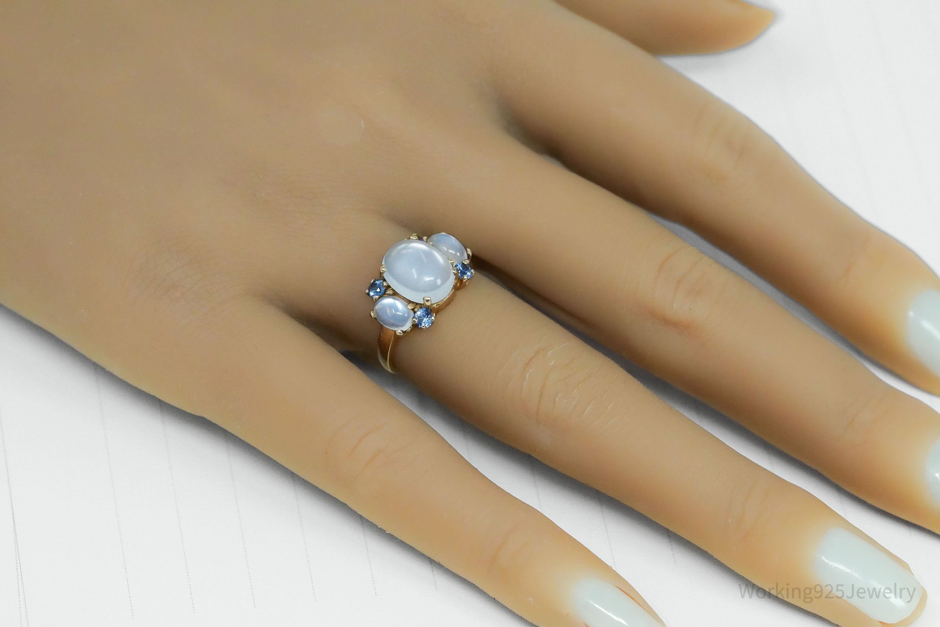 14K Yellow Gold Moonstone & Sapphire Cocktail Ring - Size 5 1/2