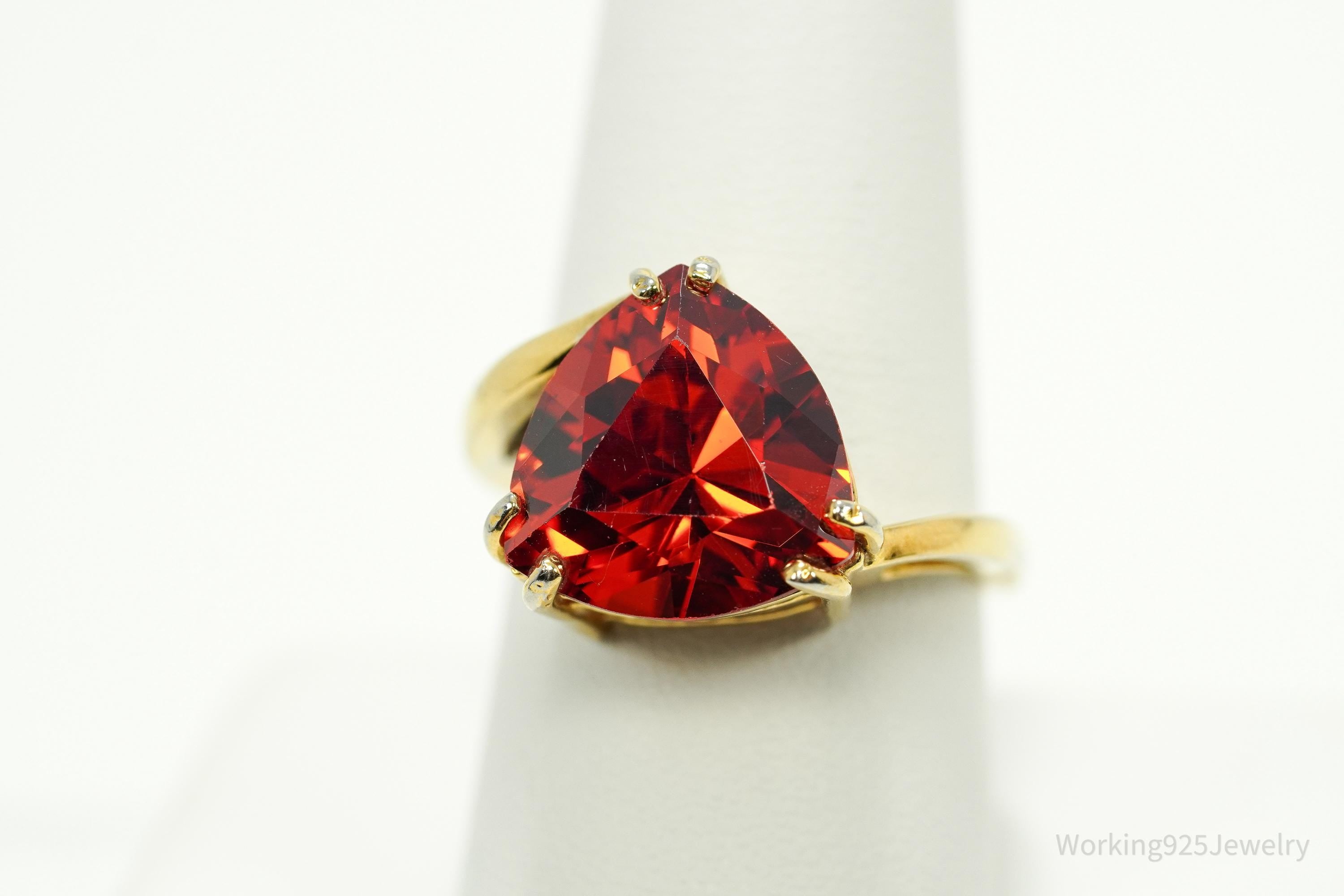 Vintage Large Fire Orange Cubic Zirconia Gold Over Sterling Silver Ring Size 9