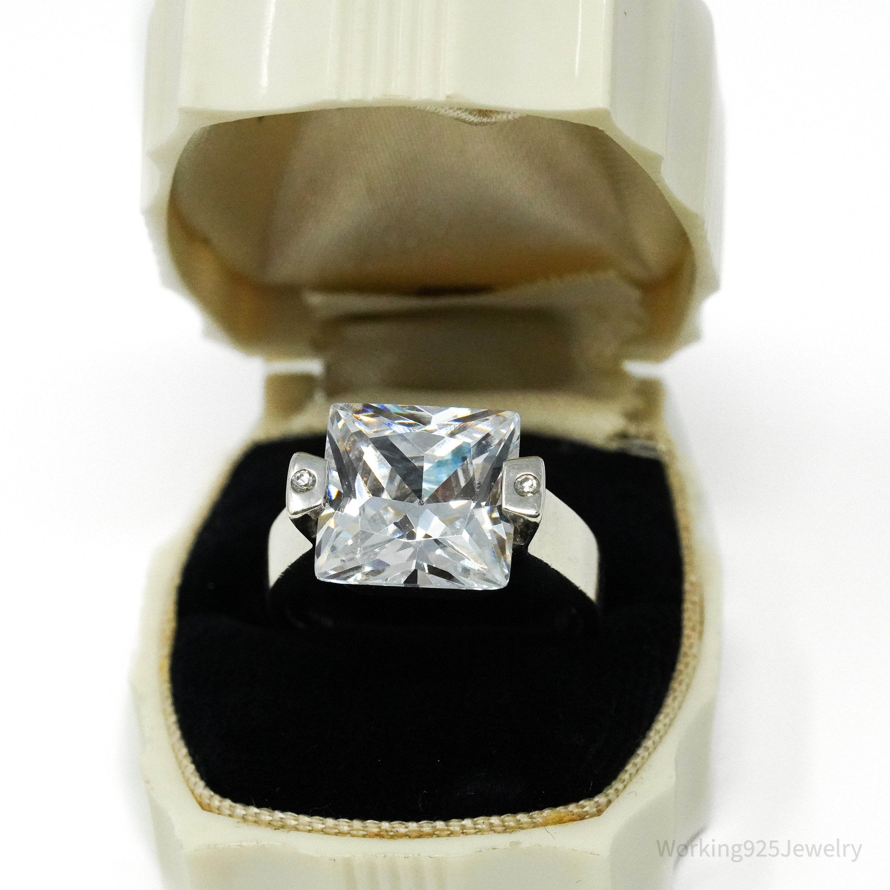 Vintage Large Cubic Zirconia Sterling Silver Ring Size 8.25