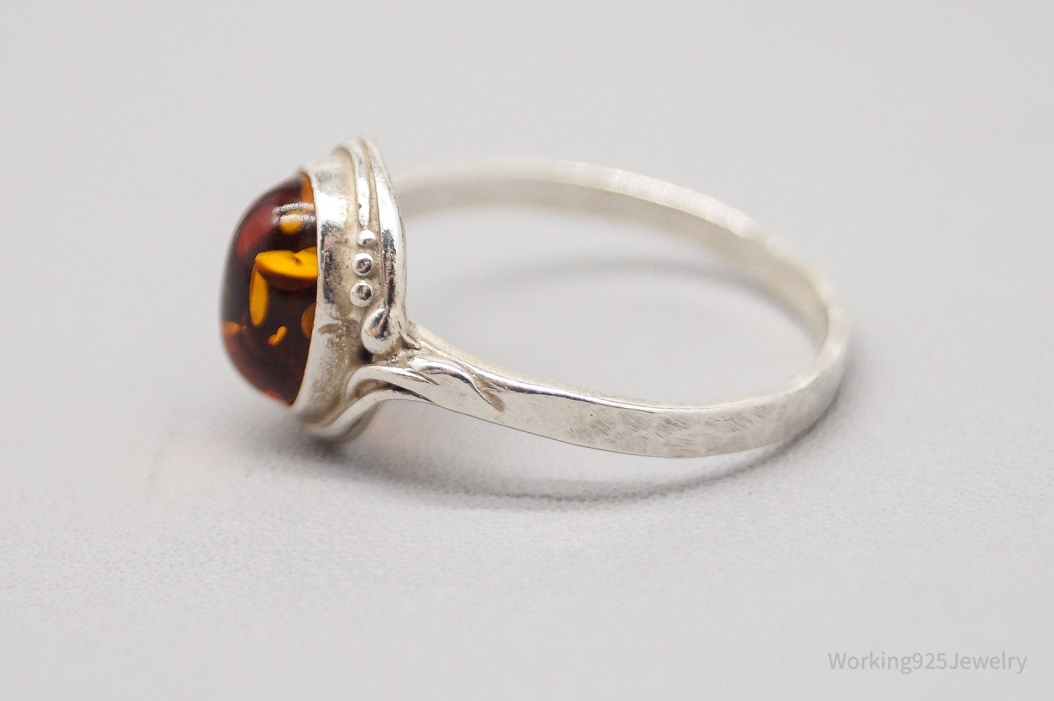 Vintage Amber Modernist Sterling Silver Ring - Size 4.75