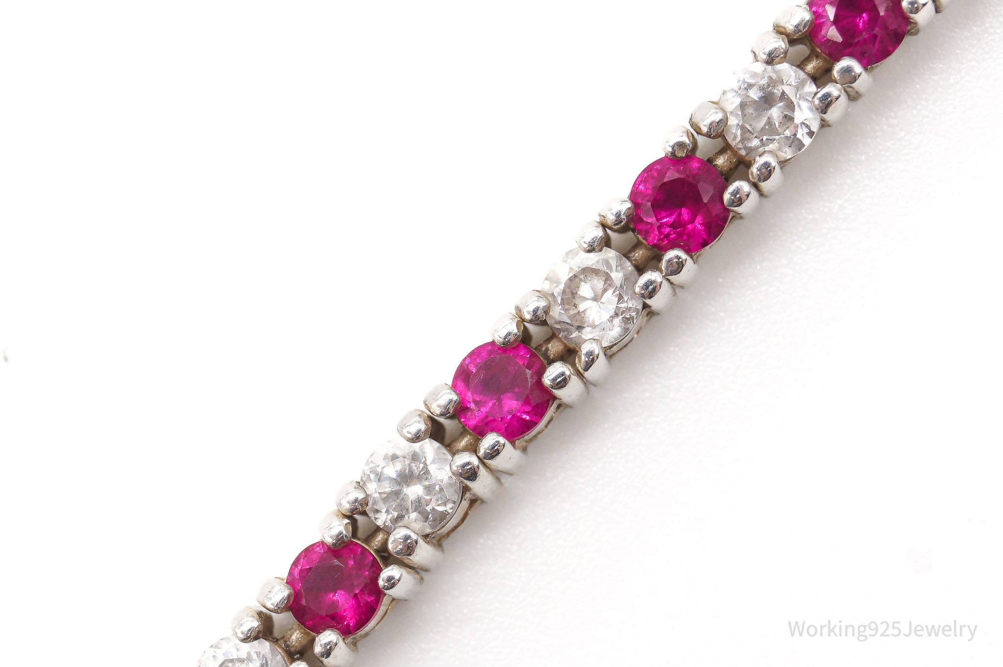 Vintage Ruby Cubic Zirconia Sterling Silver Tennis Bracelet