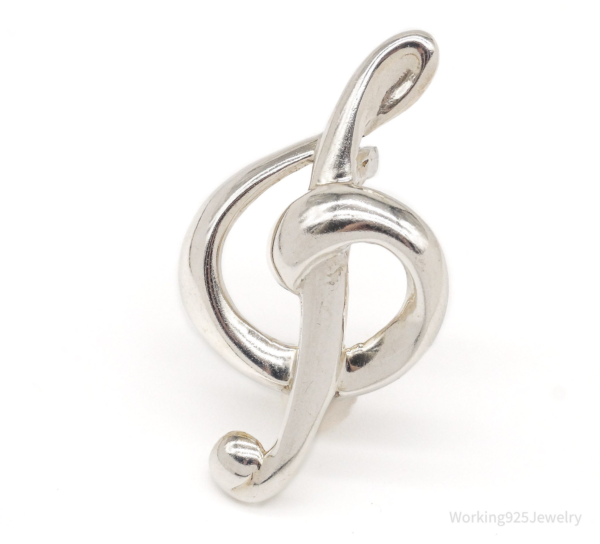 Vintage Treble Clef Music Note Sterling Silver Brooch Pin