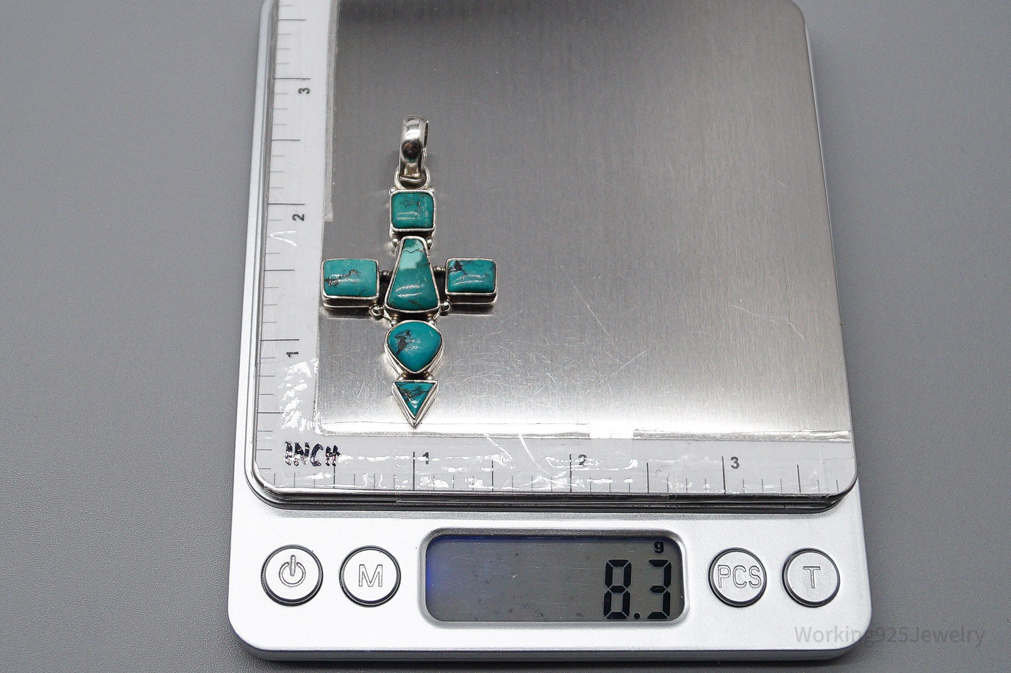 Large Vintage Native Turquoise Sterling Silver Cross Pendant