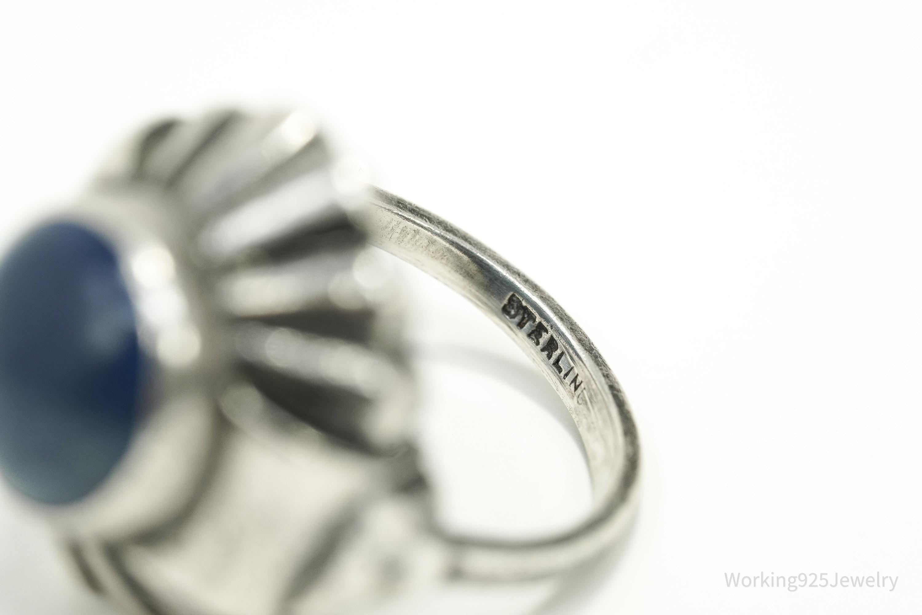 Antique Lapis Lazuli Sterling Silver Ring Size 3.75