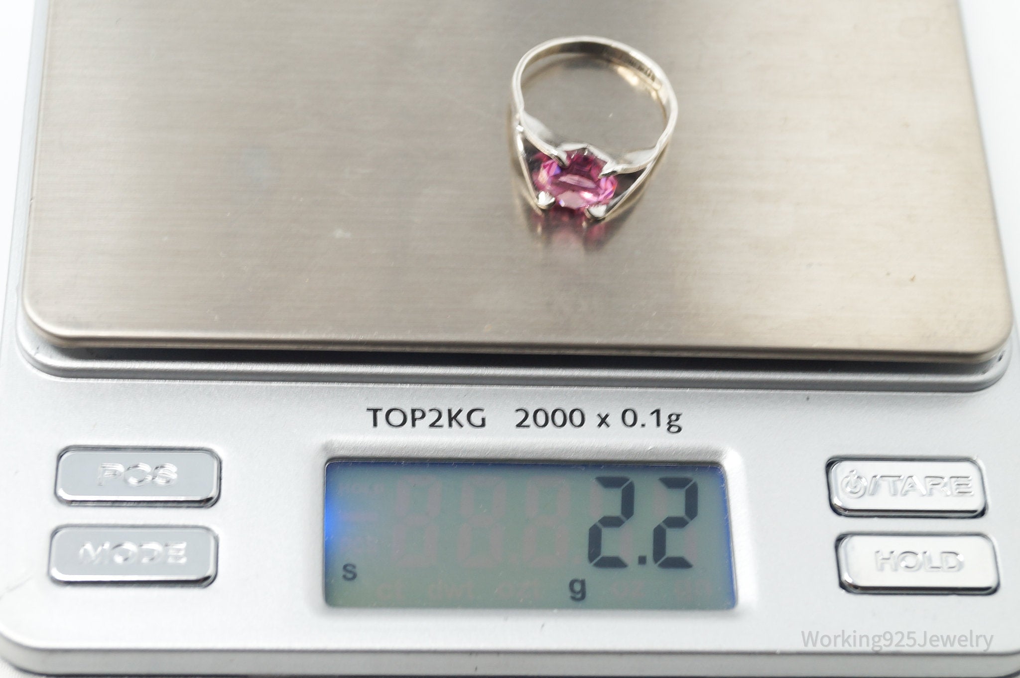 Antique Joseph Esposito Espo Pink Art Glass Sterling Silver Ring Size 4.75