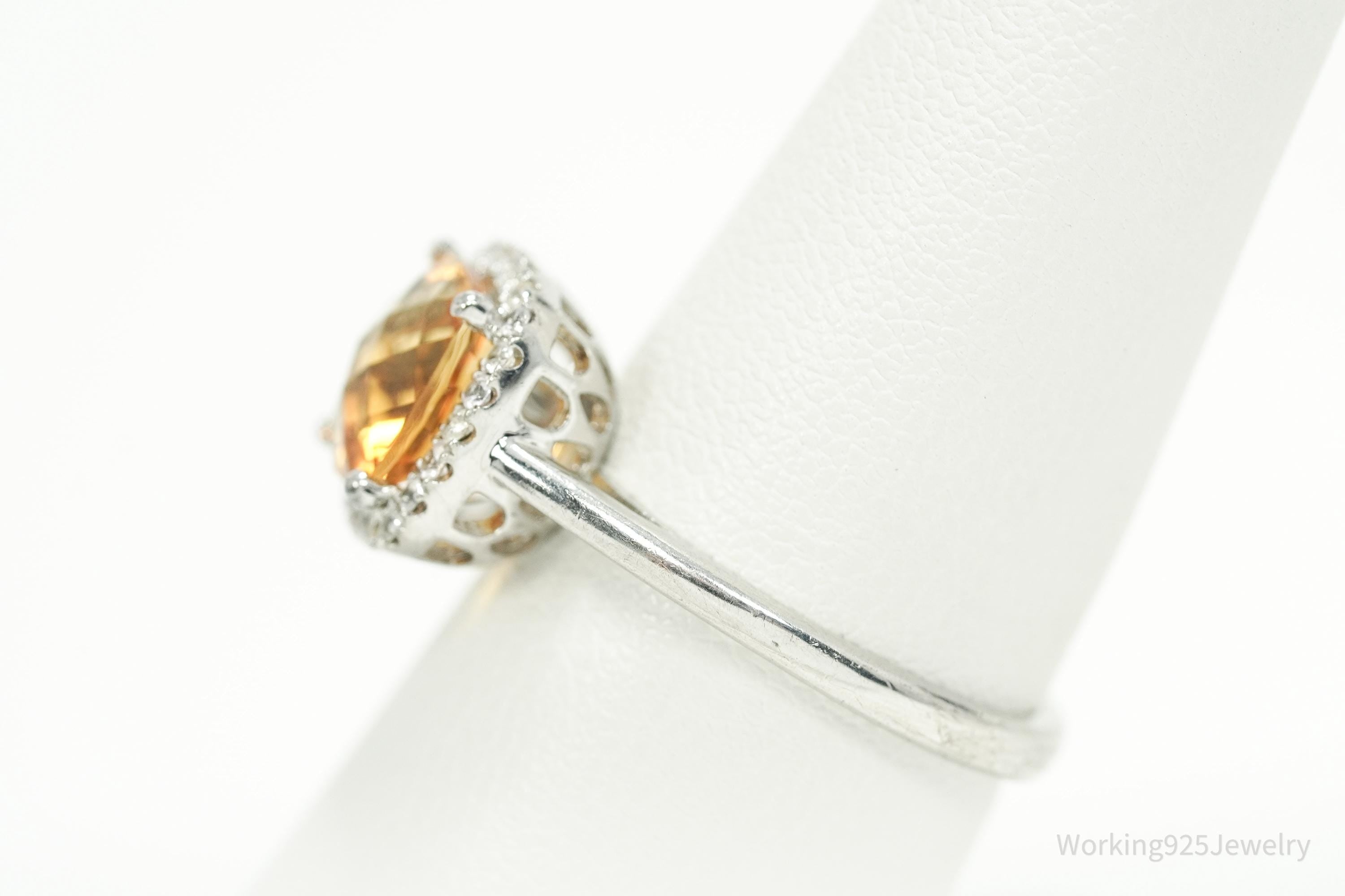 Vintage Citrine & Cubic Zirconia Sterling Silver Ring Size 7
