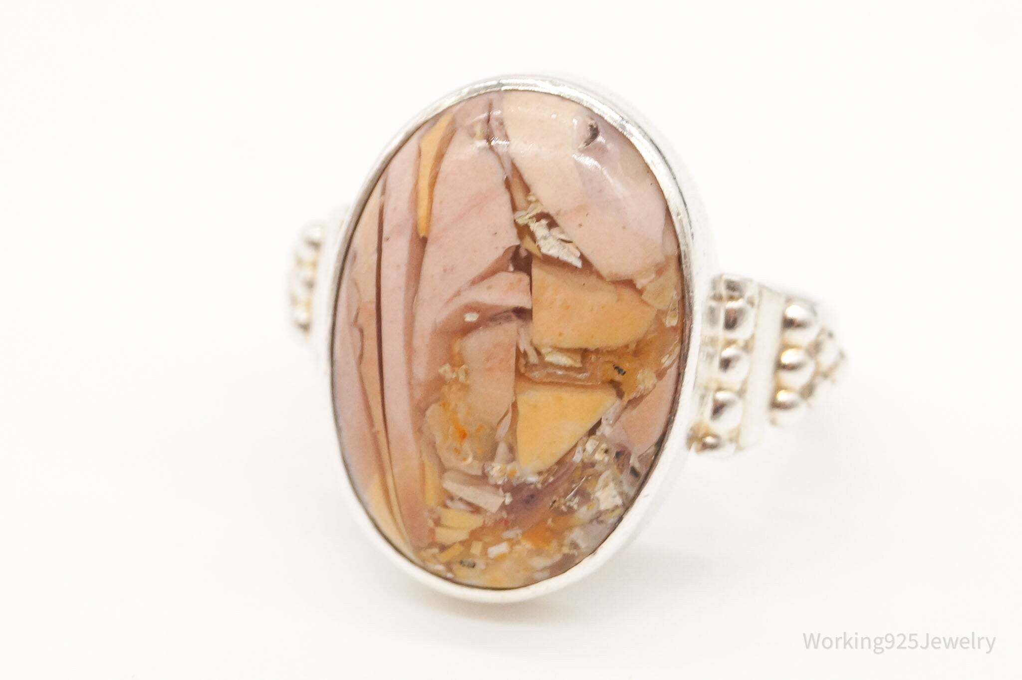 Vintage Brecciated Mookaite Sterling Silver Ring Size 6.75