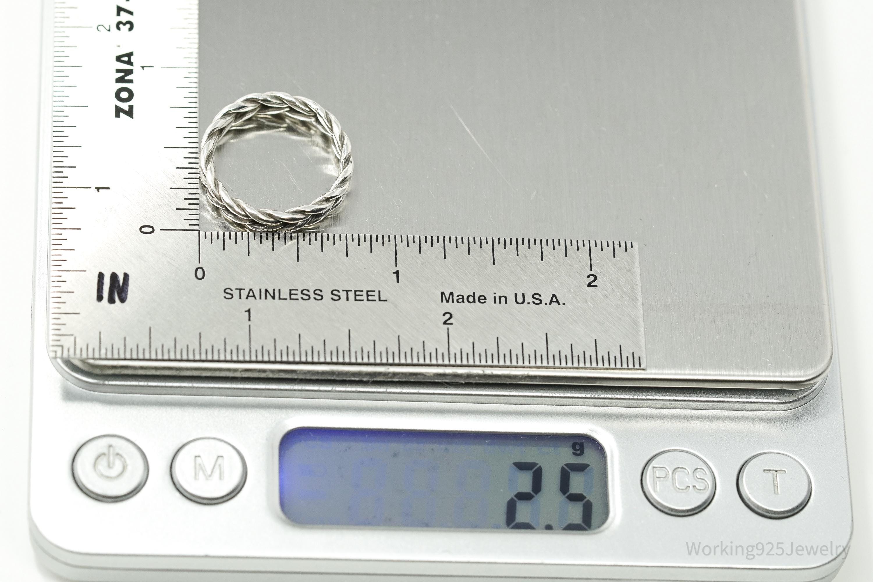 Vintage Weave Braid Rope Silver Band Ring - Size 5.75