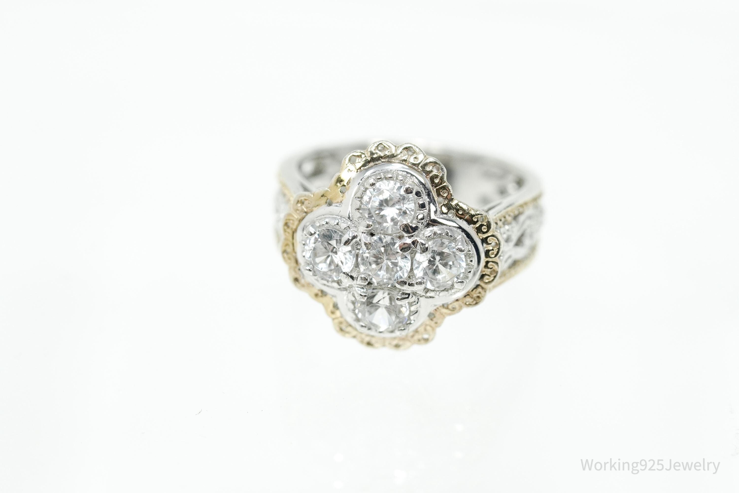 Michael Valitutti White Zircon Gold Vermeil Palladium Sterling Silver Ring Size 7.5