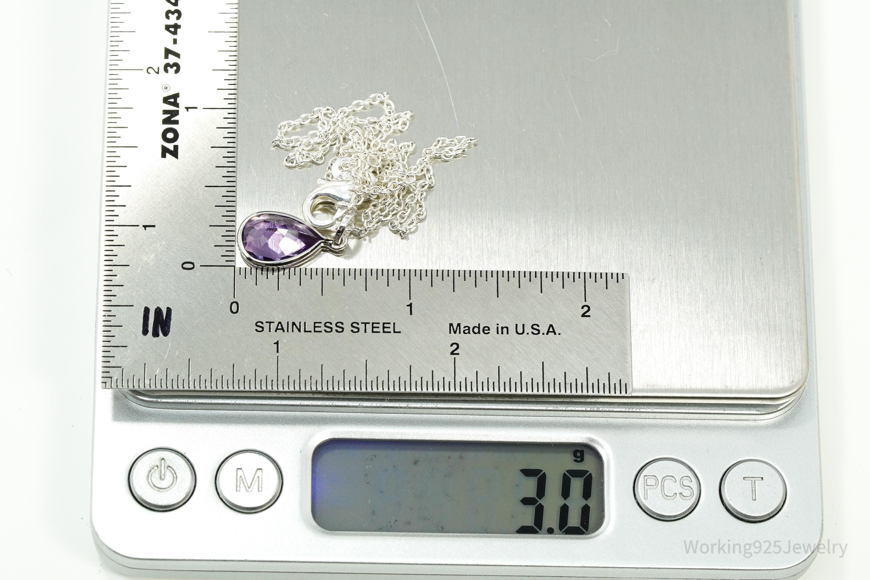 Vintage Purple Amethyst Sterling Silver Chain Necklace 18"