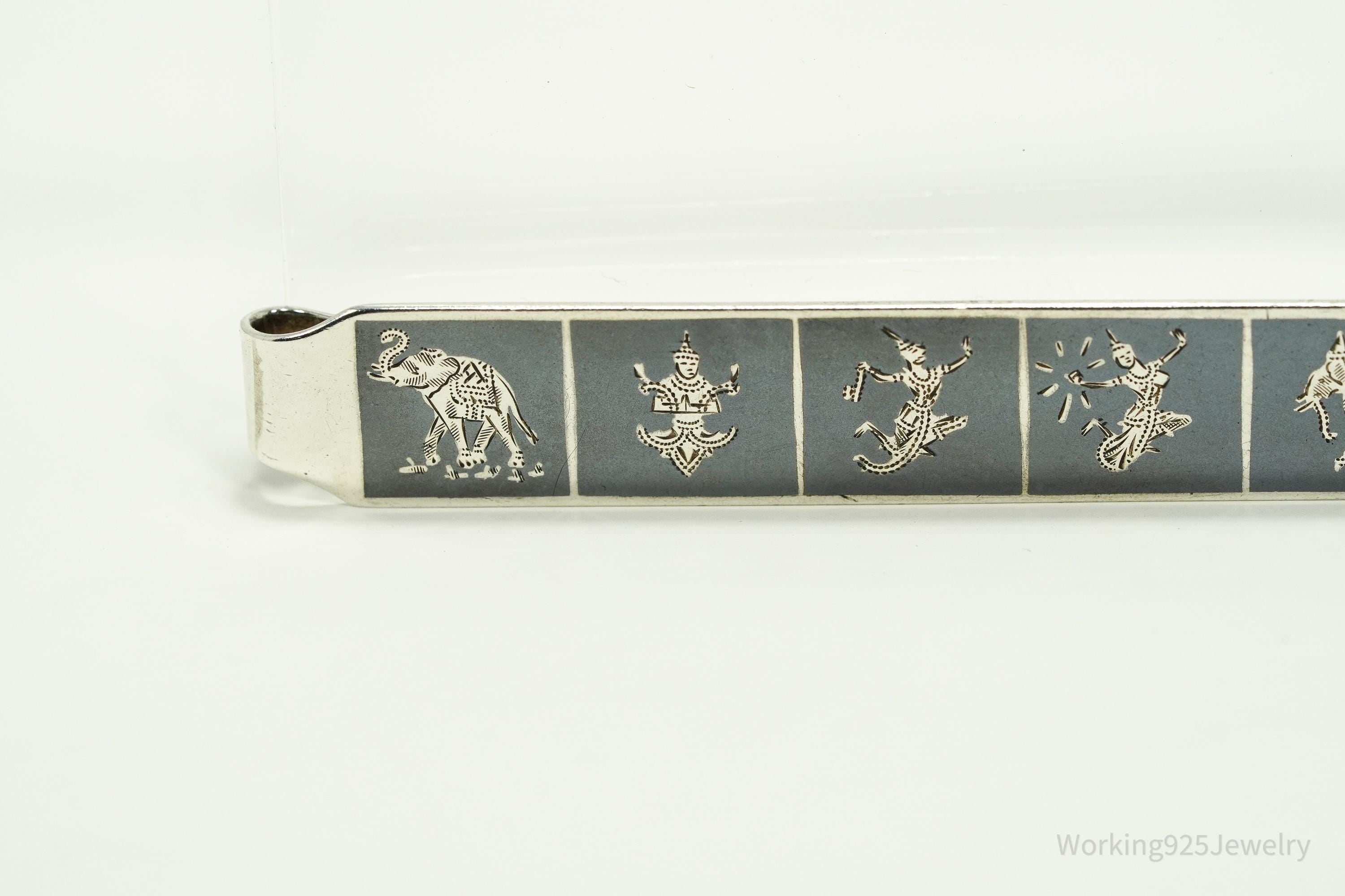 Vintage SIAM Black Enamel Sterling Silver Money Clip Tie Clip Hair Pin