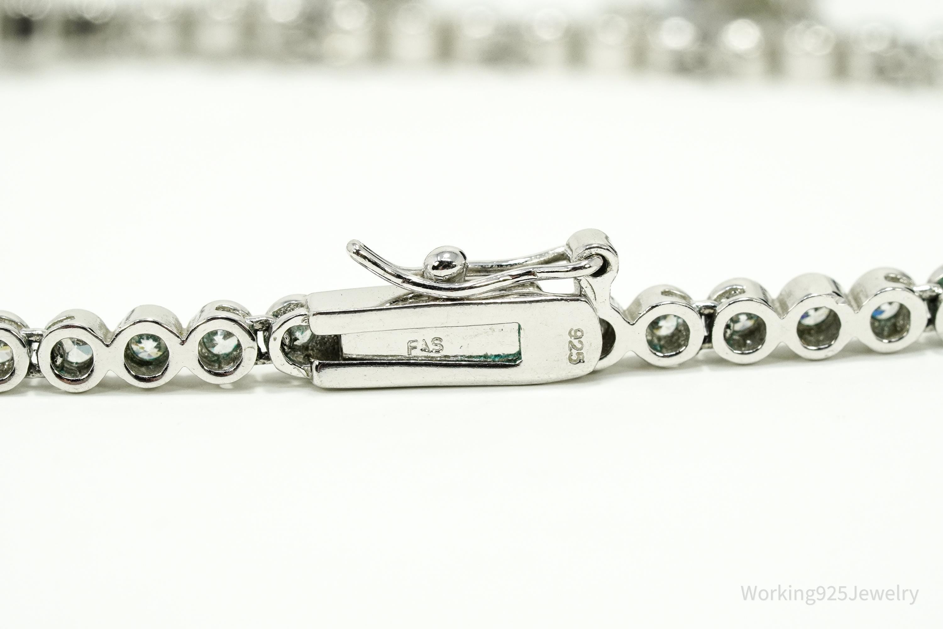 Vintage Lab Created Sapphire & Cubic Zirconia Sterling Silver Necklace 16"