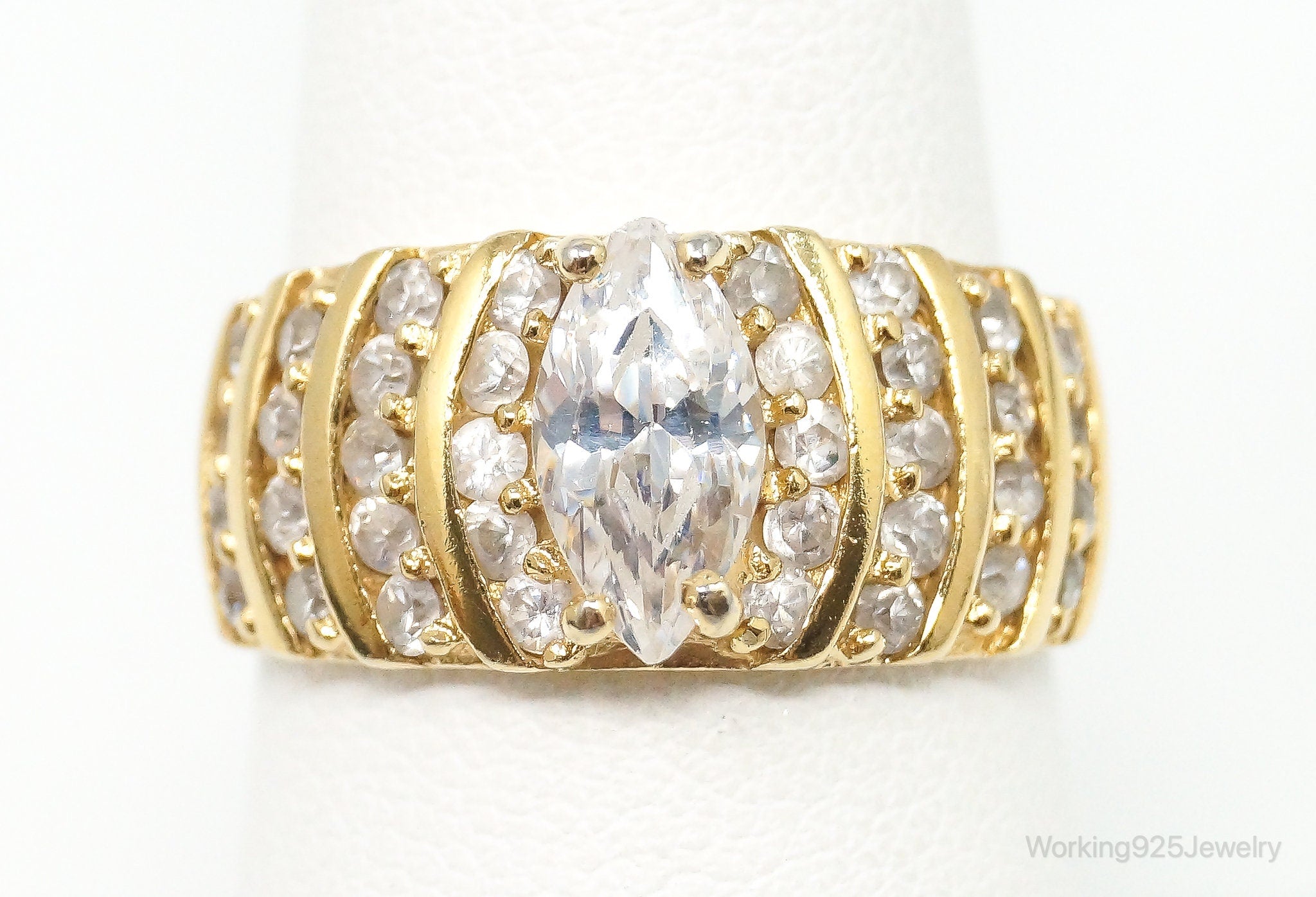 Cubic Zirconia Gold Vermeil Sterling Silver Ring - Size 8