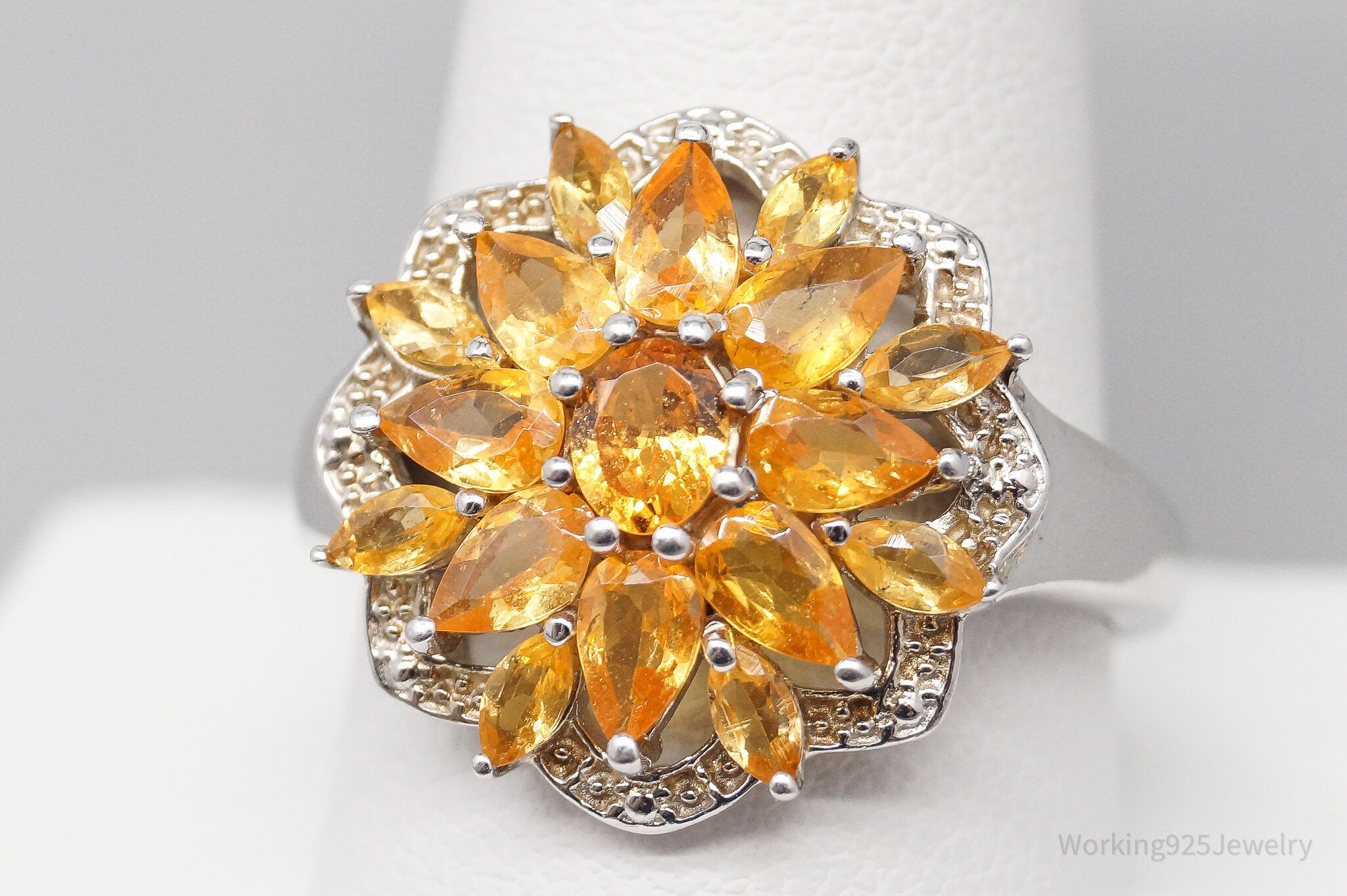 Vintage Orange Citrine Sterling Silver Ring - Size 10.25