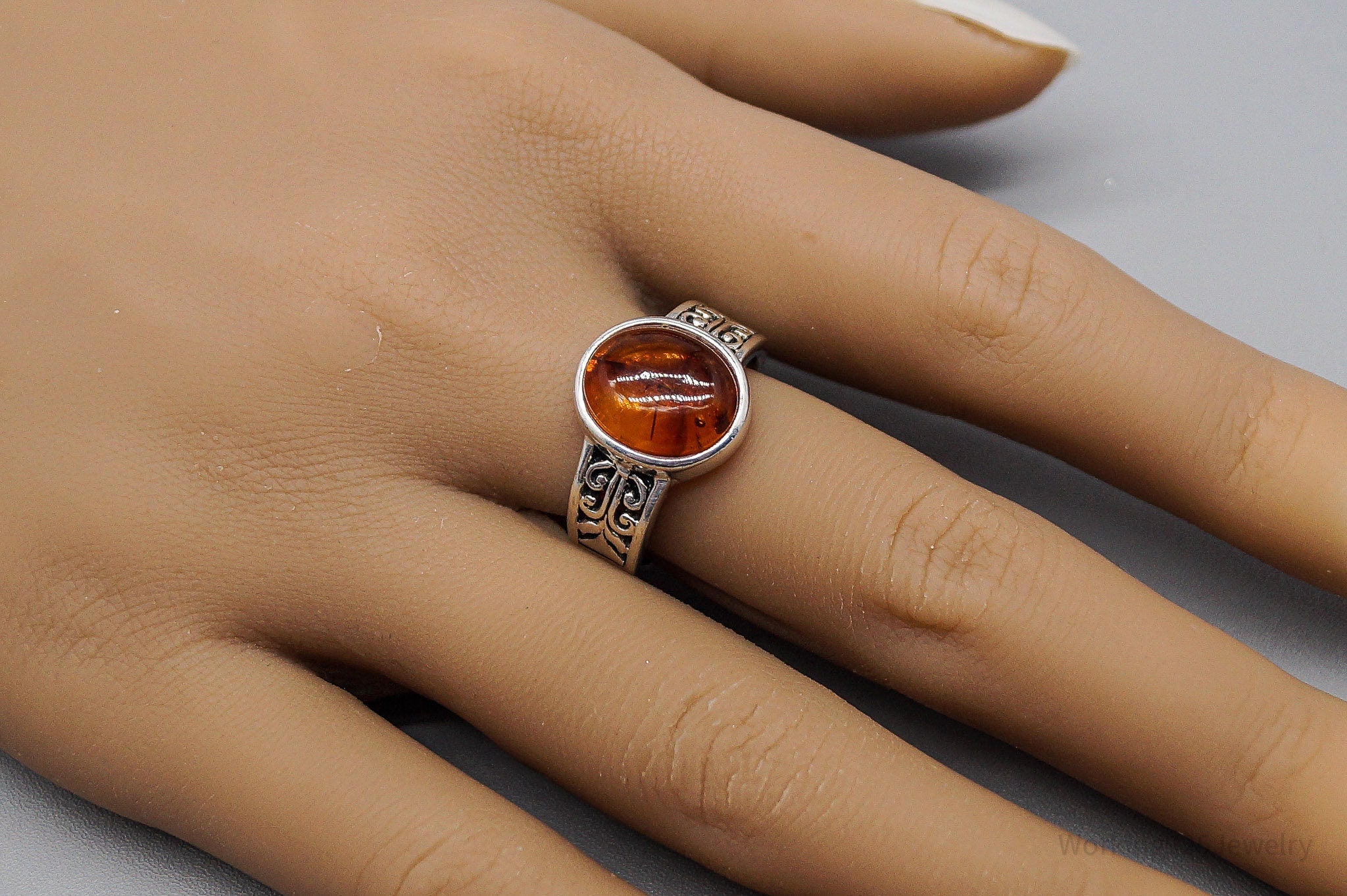 Vintage Amber Sterling Silver Ring Size 8.55