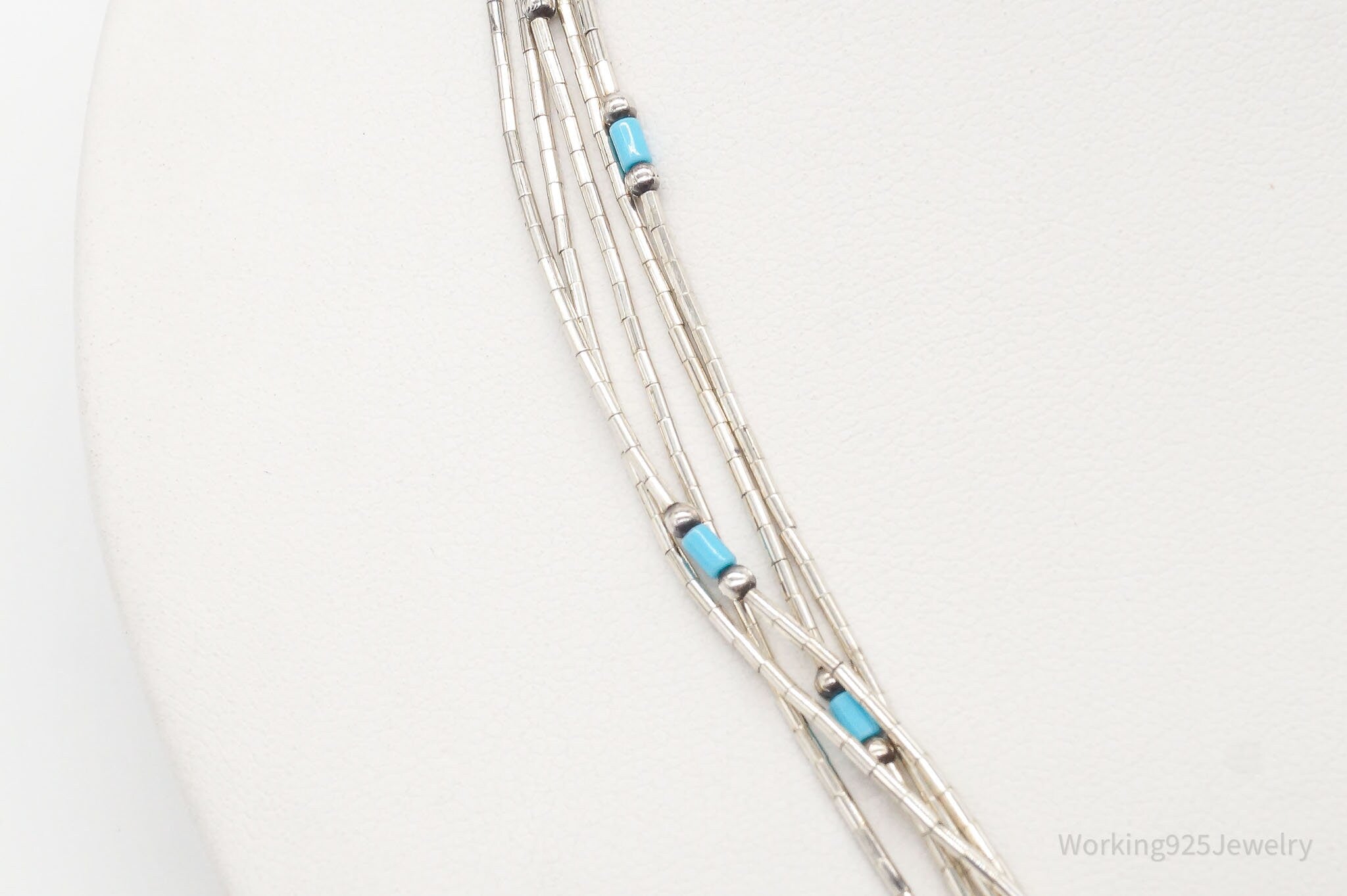 Vintage Native American Blue Turquoise Sterling Silver Bead Necklace