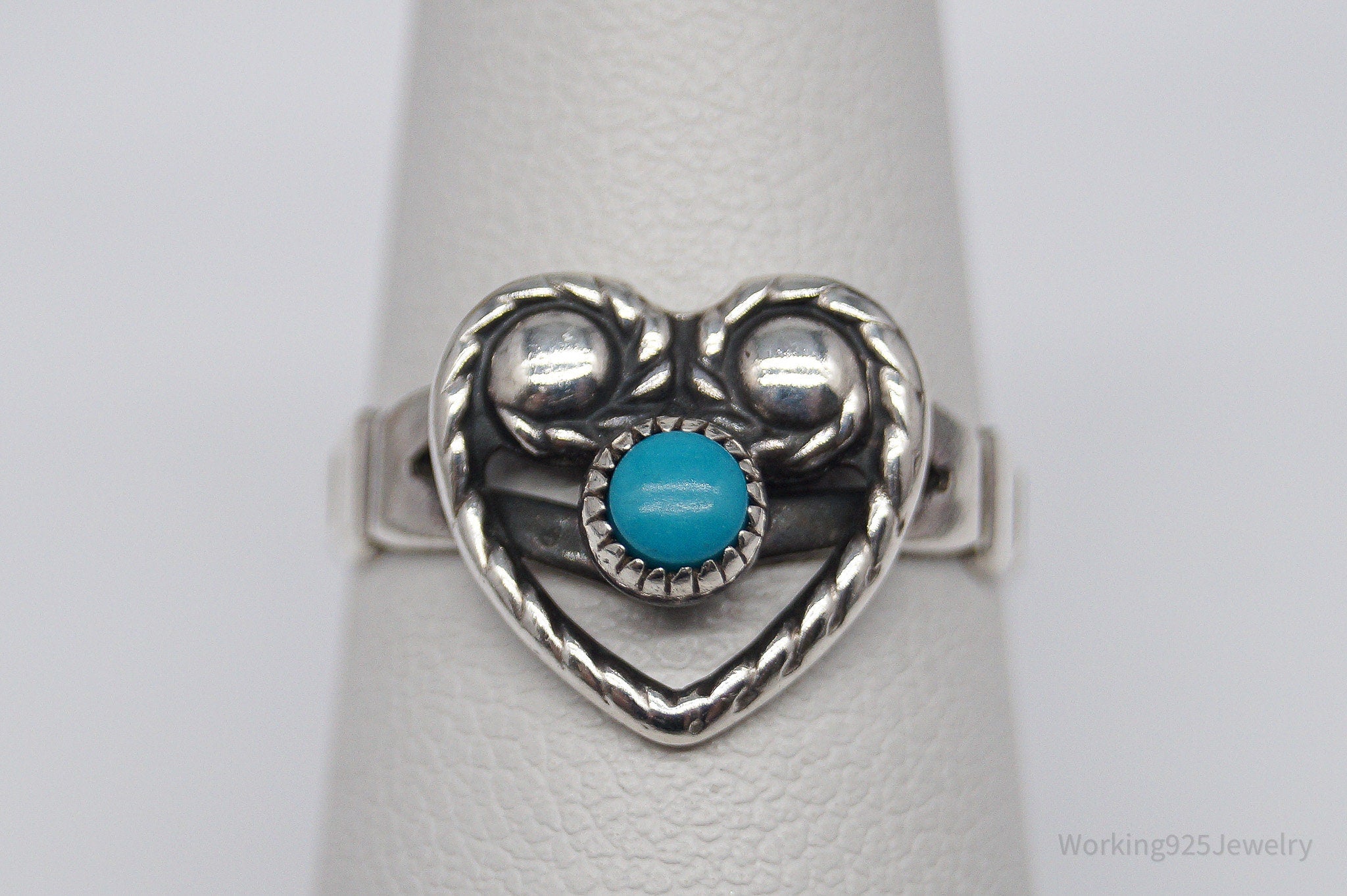Vintage Native Bell Trading Post Turquoise Heart Sterling Silver Ring - Size 6.5