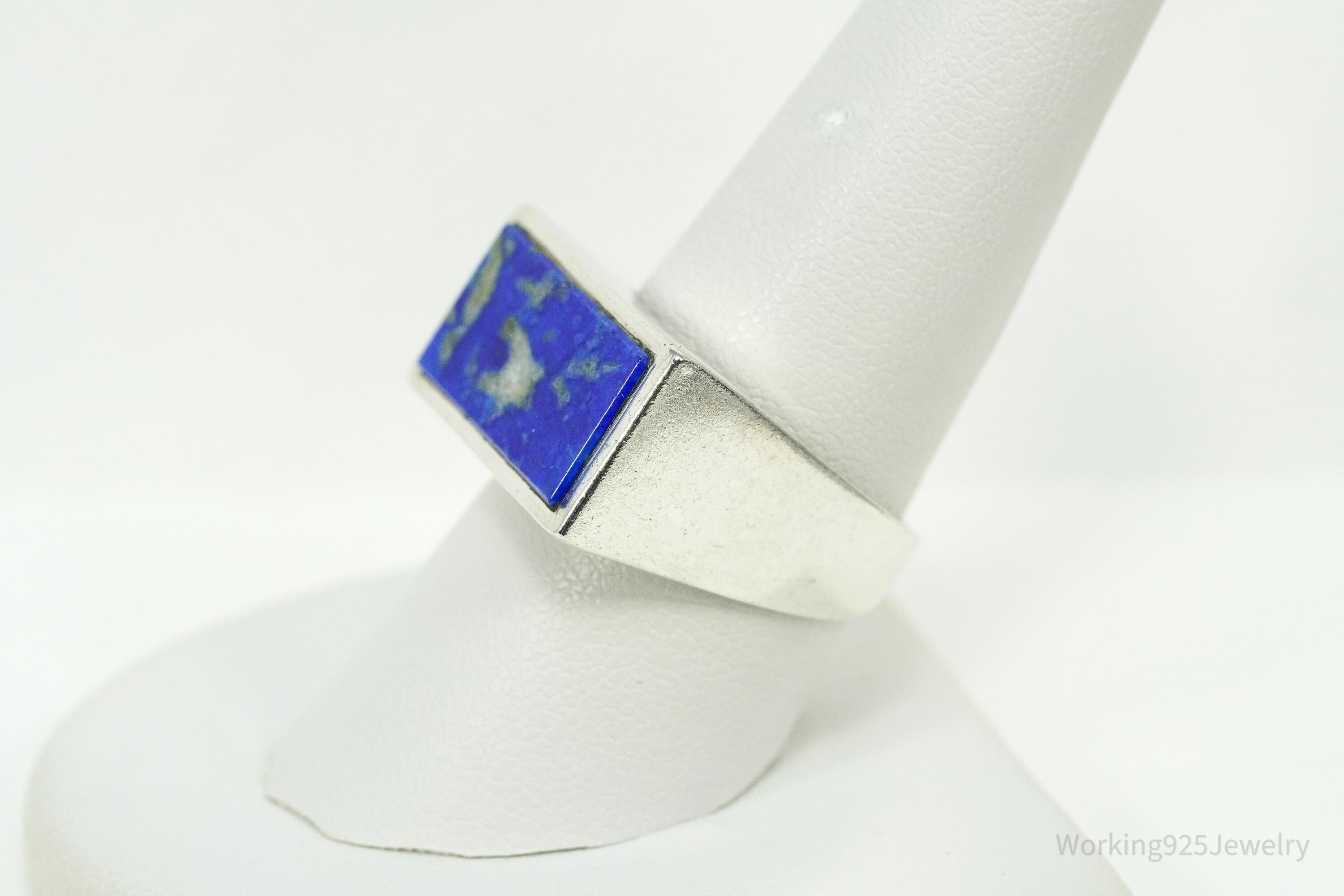 Vintage Lapis Lazuli Modernist Style Sterling Silver Ring Size 9