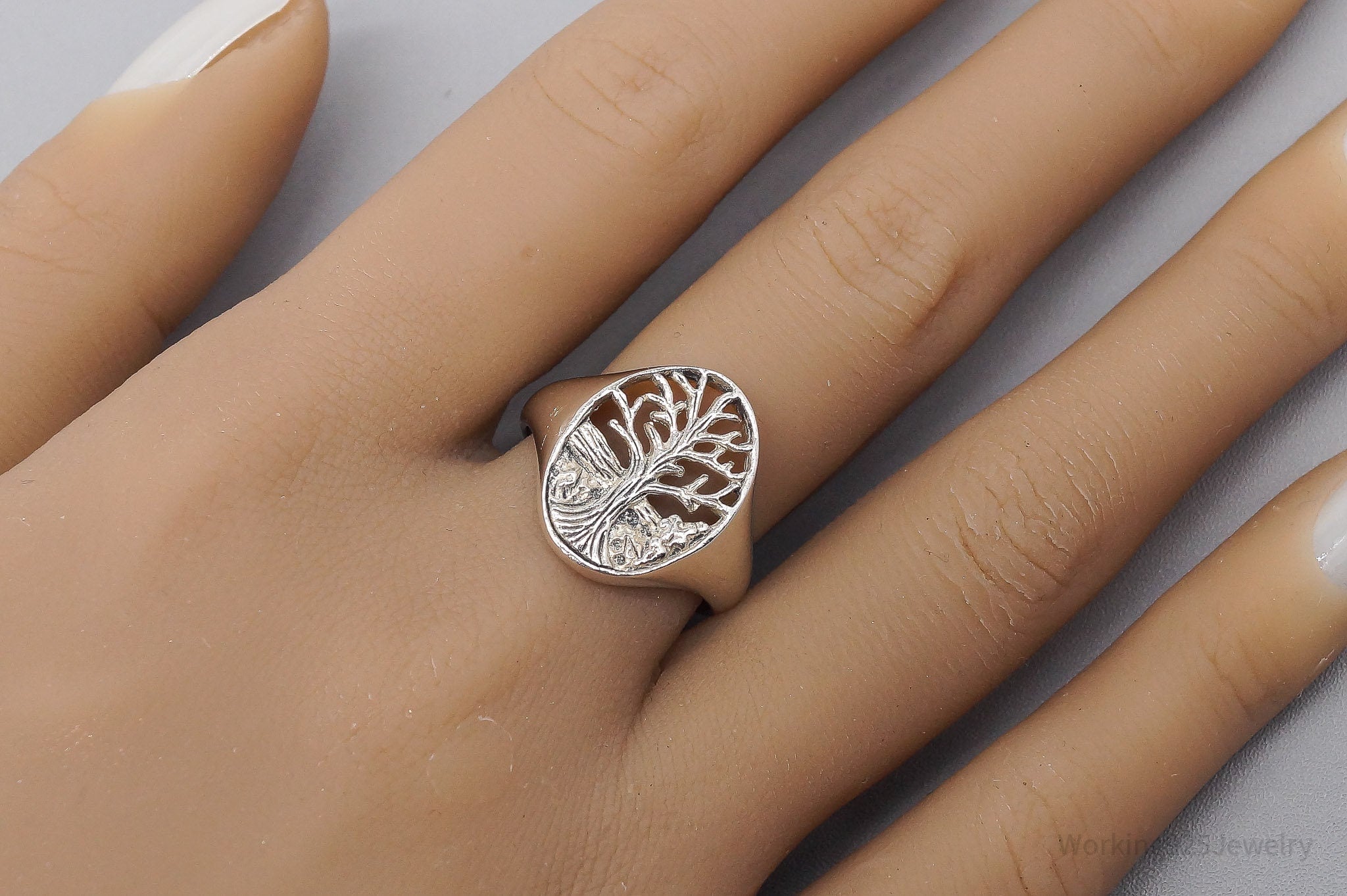 Vintage Tree Of Life Sterling Silver Ring - Size 8.5