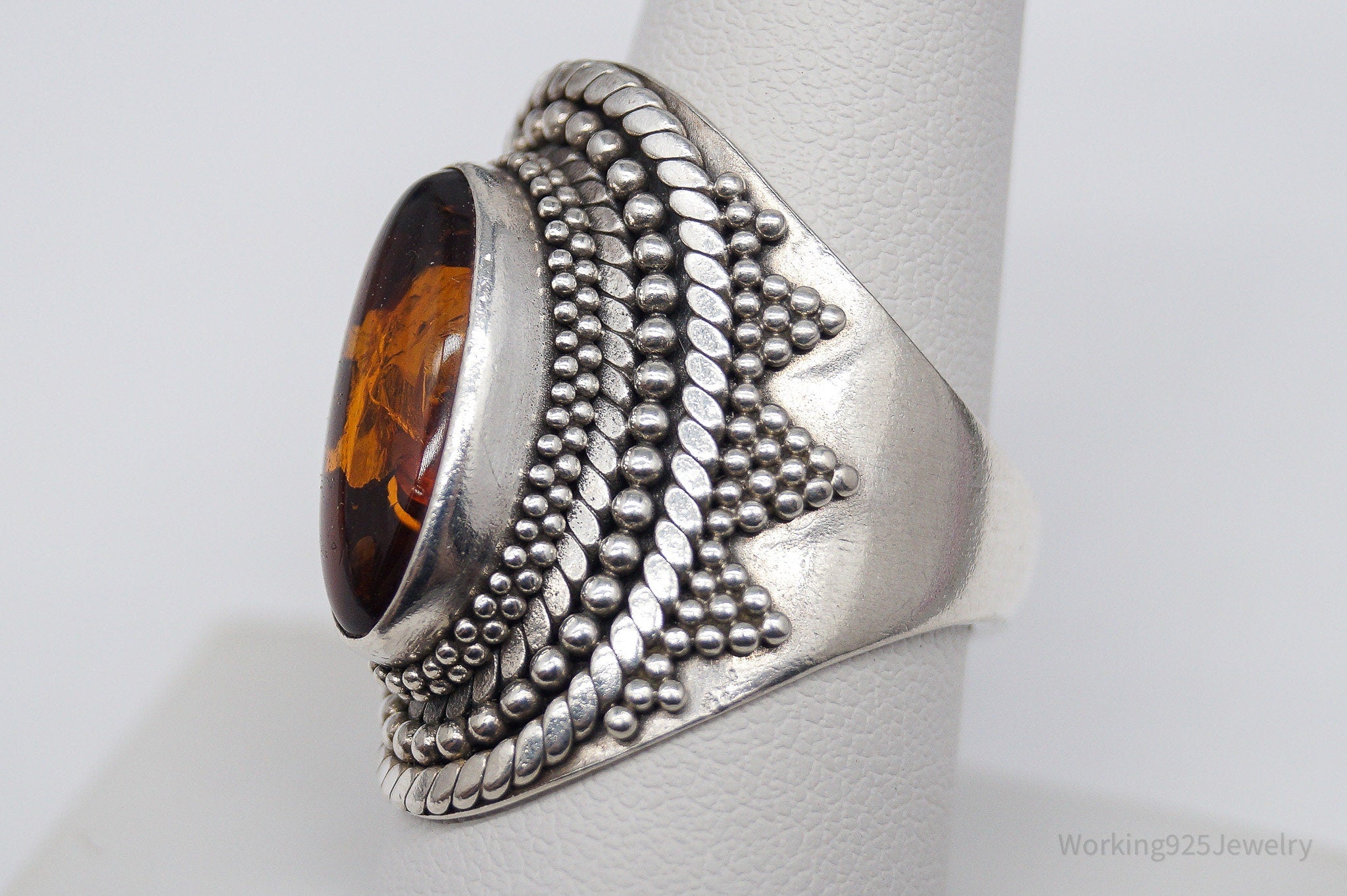 Vintage BA Suarti Amber Sterling Silver Ring - Size 8.75