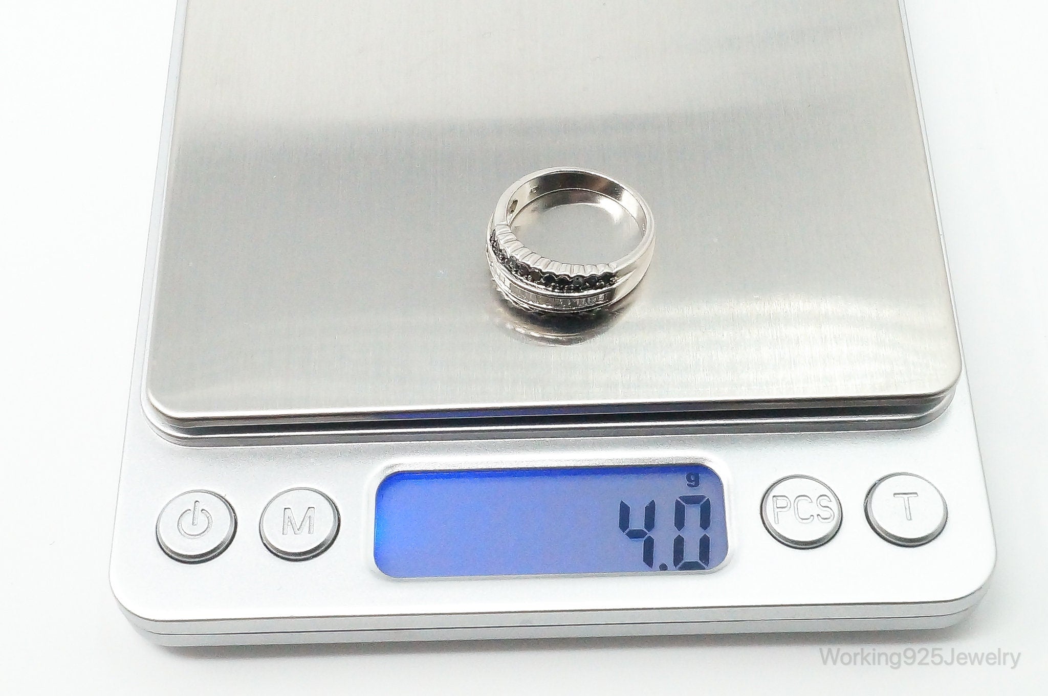 Vintage Cubic Zirconia Black Onyx Sterling Silver Ring - Size 7