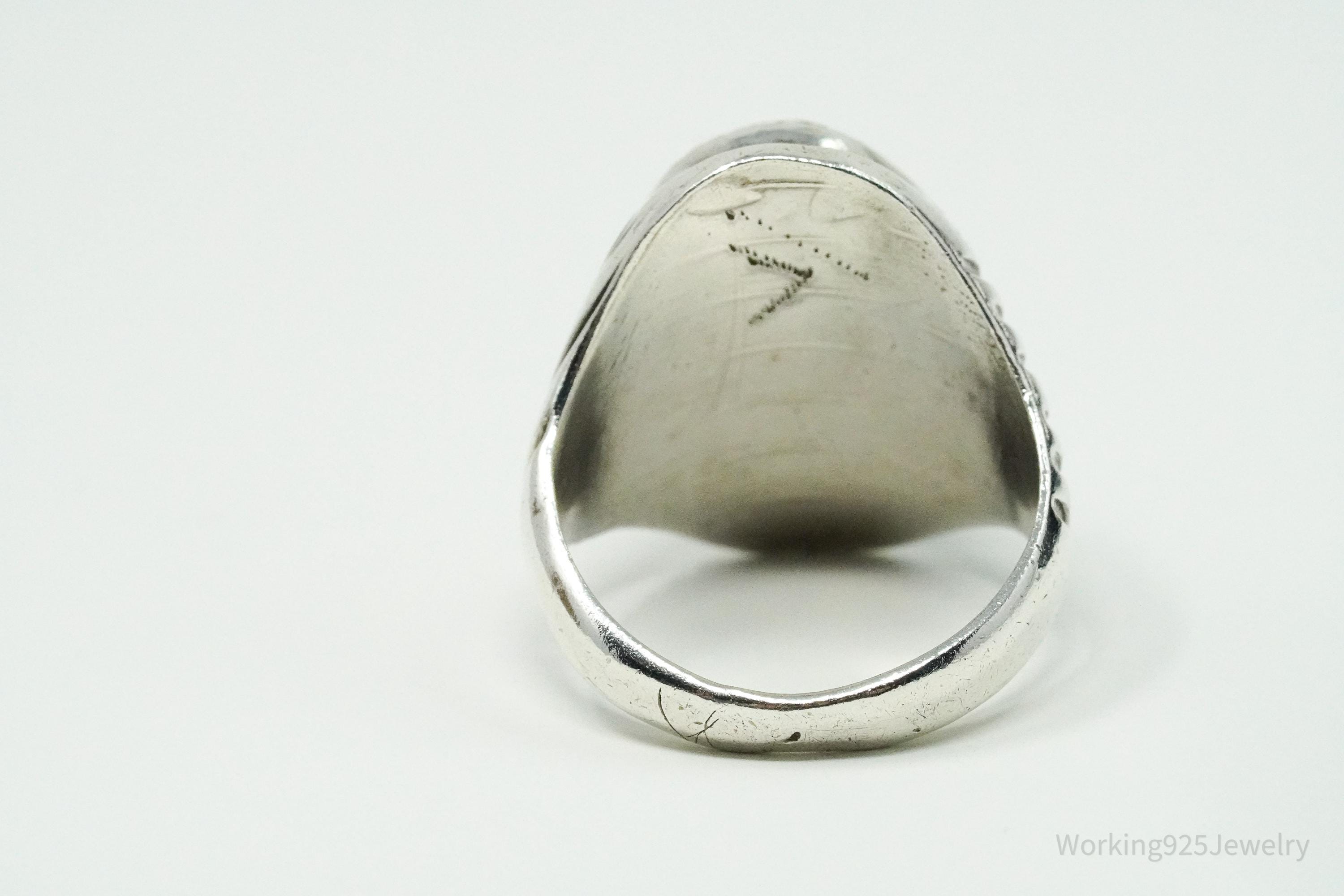 Vintage Native American Tiger's Eye Unsigned Silver Ring Size 12.25