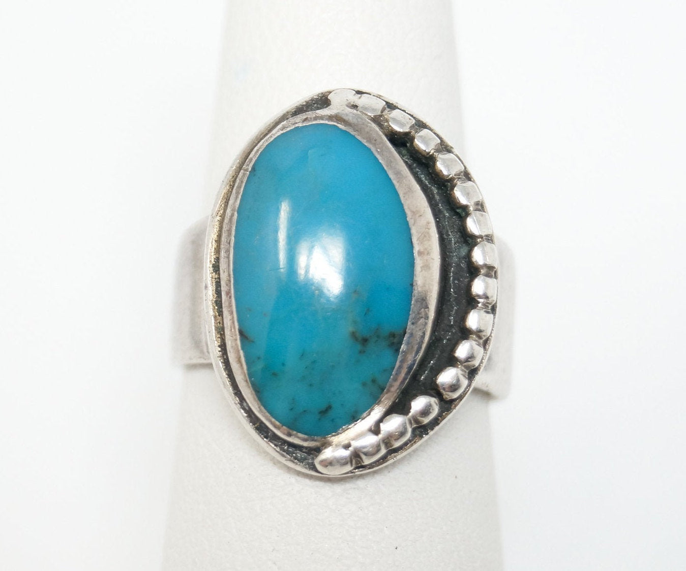 Vtg Native American Turquoise Unsigned Sterling Silver Ring - Sz 6