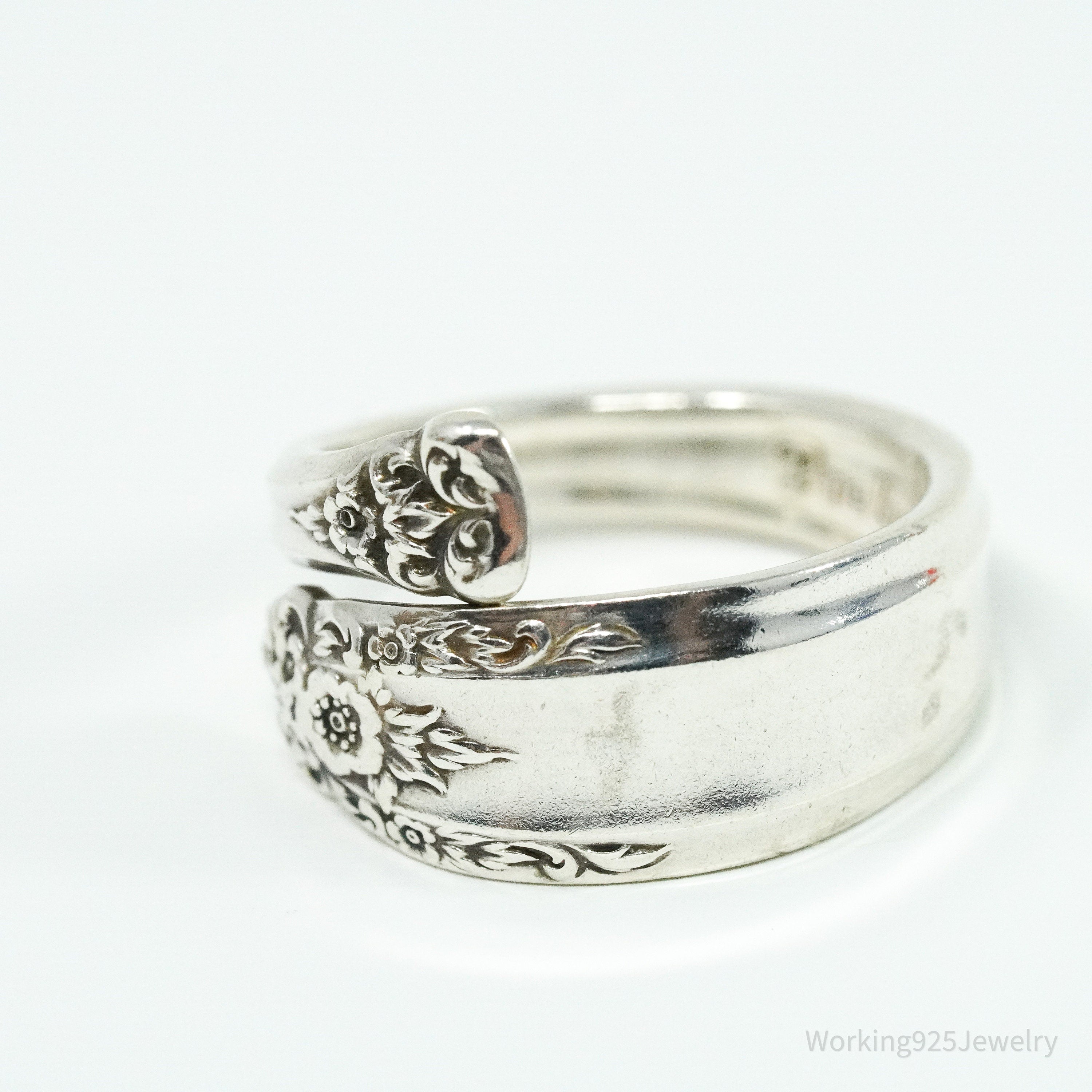 Antique International Sterling Silver Floral Spoon Ring Size 6.5