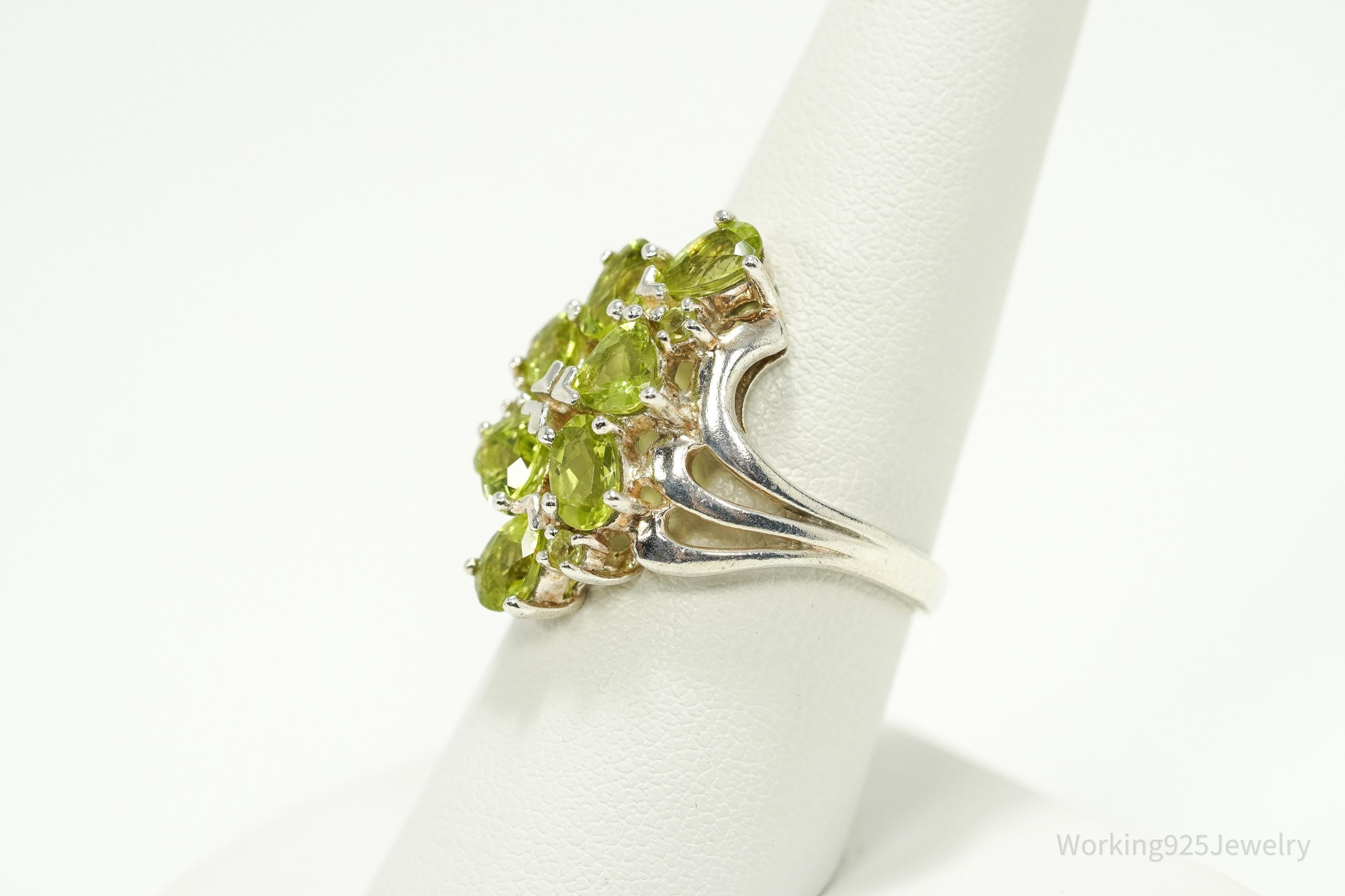 Vintage Green Peridot Sterling Silver Ring - Size 8
