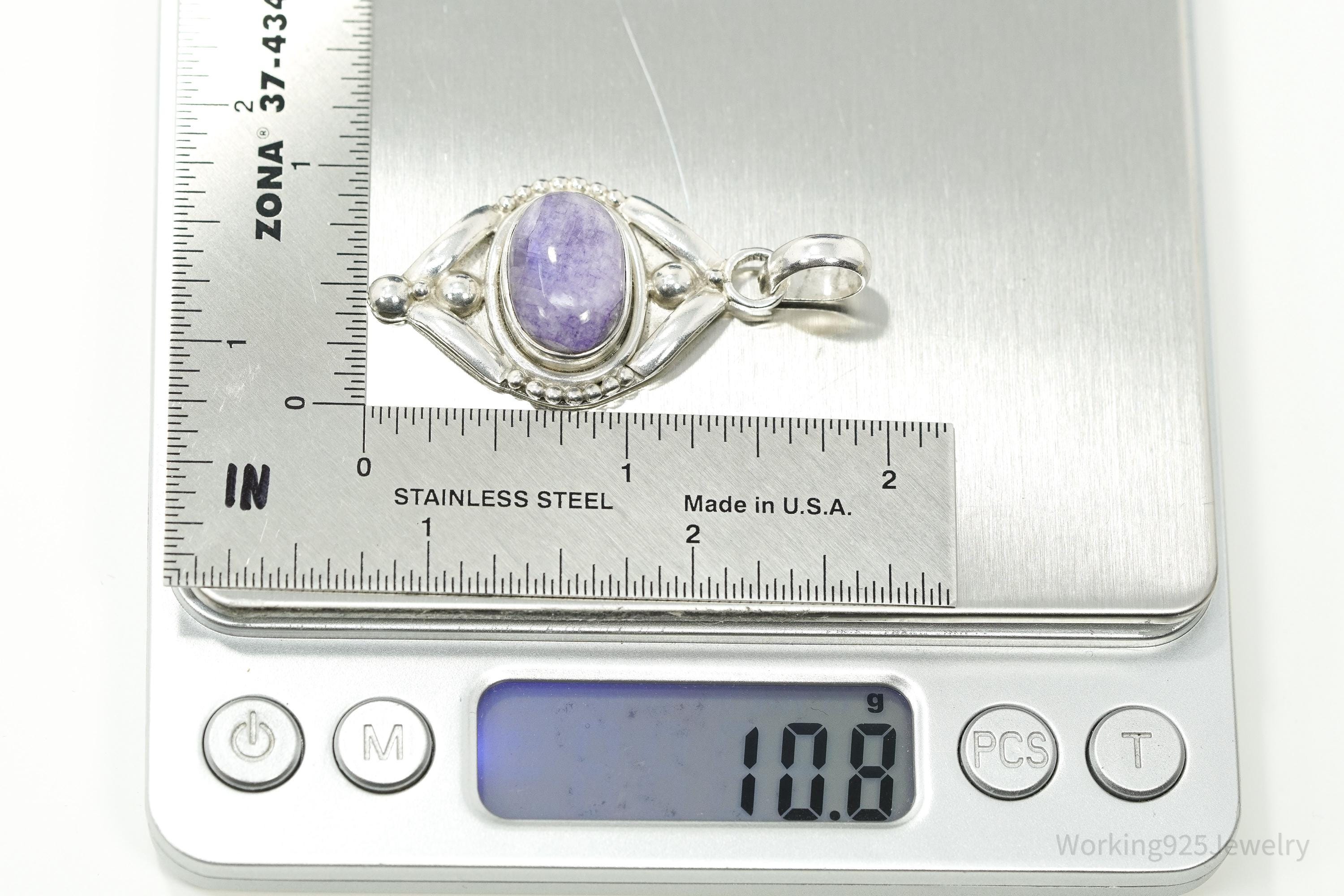 Vintage Sterling Silver Pendant • Purple Amethyst Cabochon Gemstone Jewelry