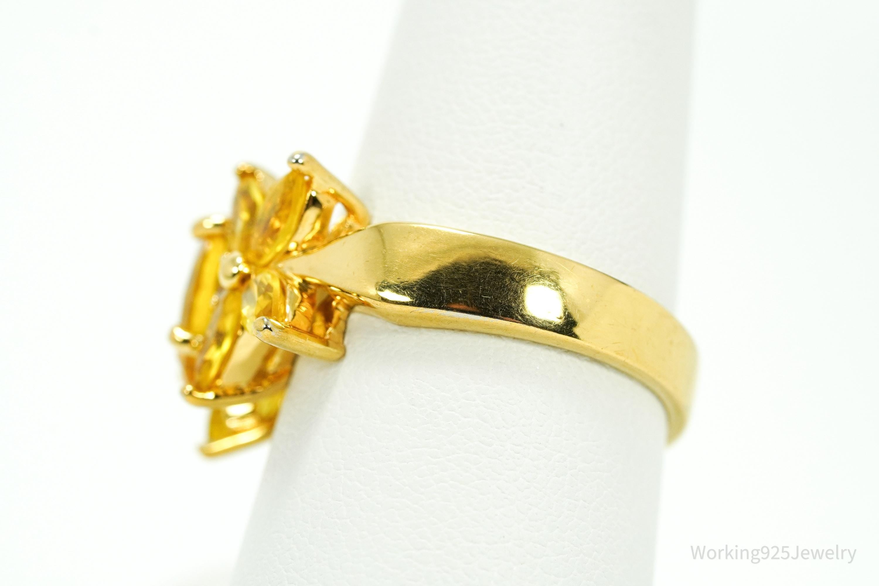 Vintage Citrine & White Topaz Gold Over Sterling Silver Ring - Size 9