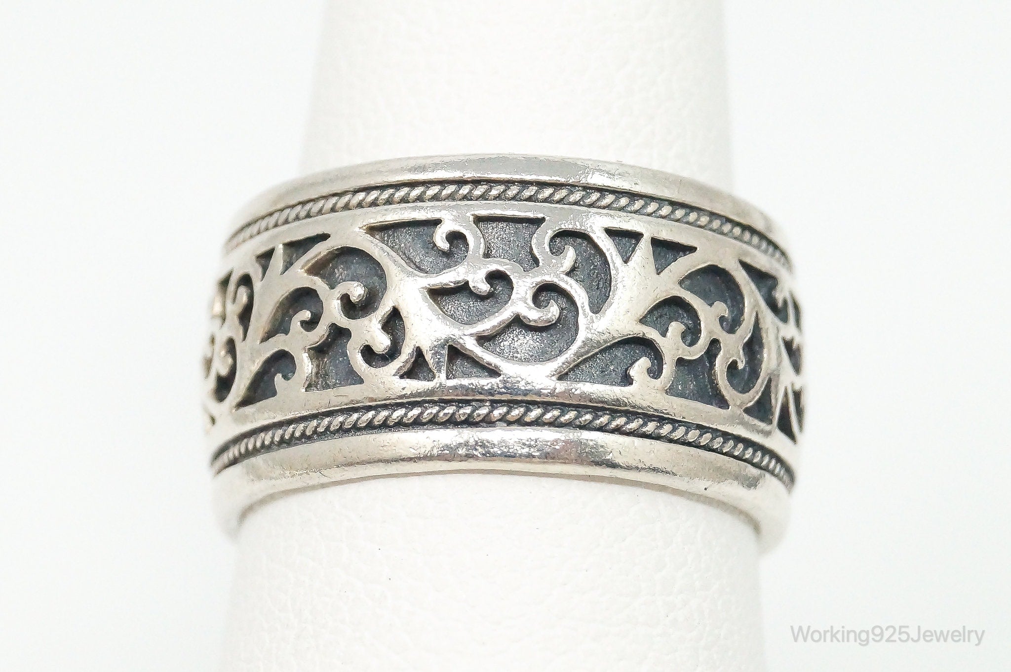 Vintage Thailand Scroll Swirl Sterling Silver Wide Ring - Size 5.75