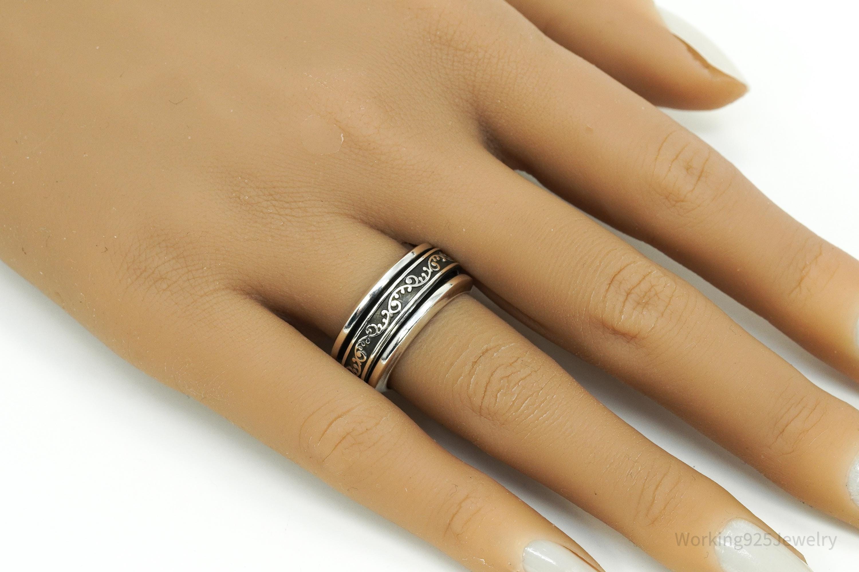 Vintage Vine Design Sterling Silver Spinner Ring - Size 7.25