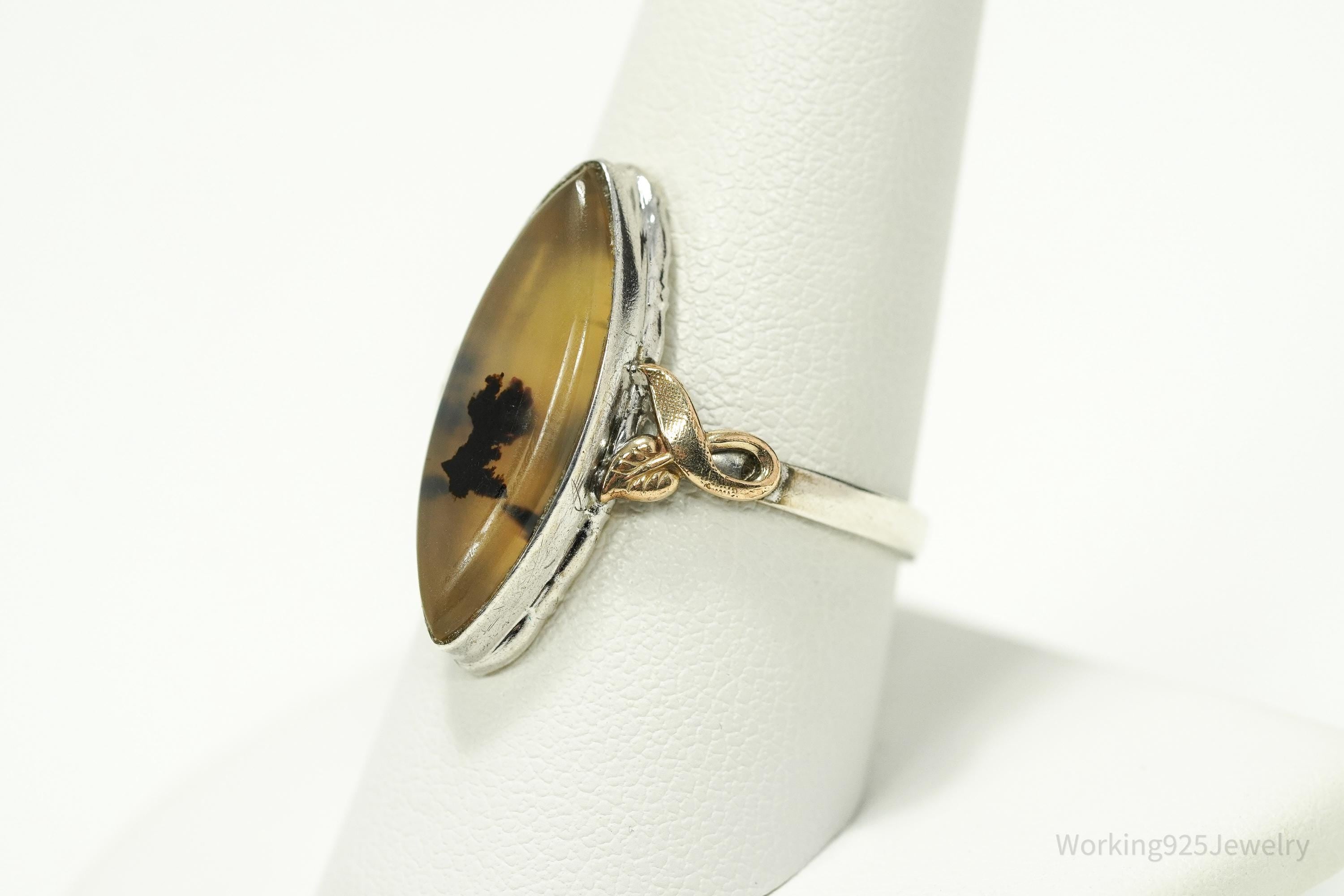 Antique Clark & Coombs 10K Gold Filled Agate Sterling Silver Ring - Size 9.5