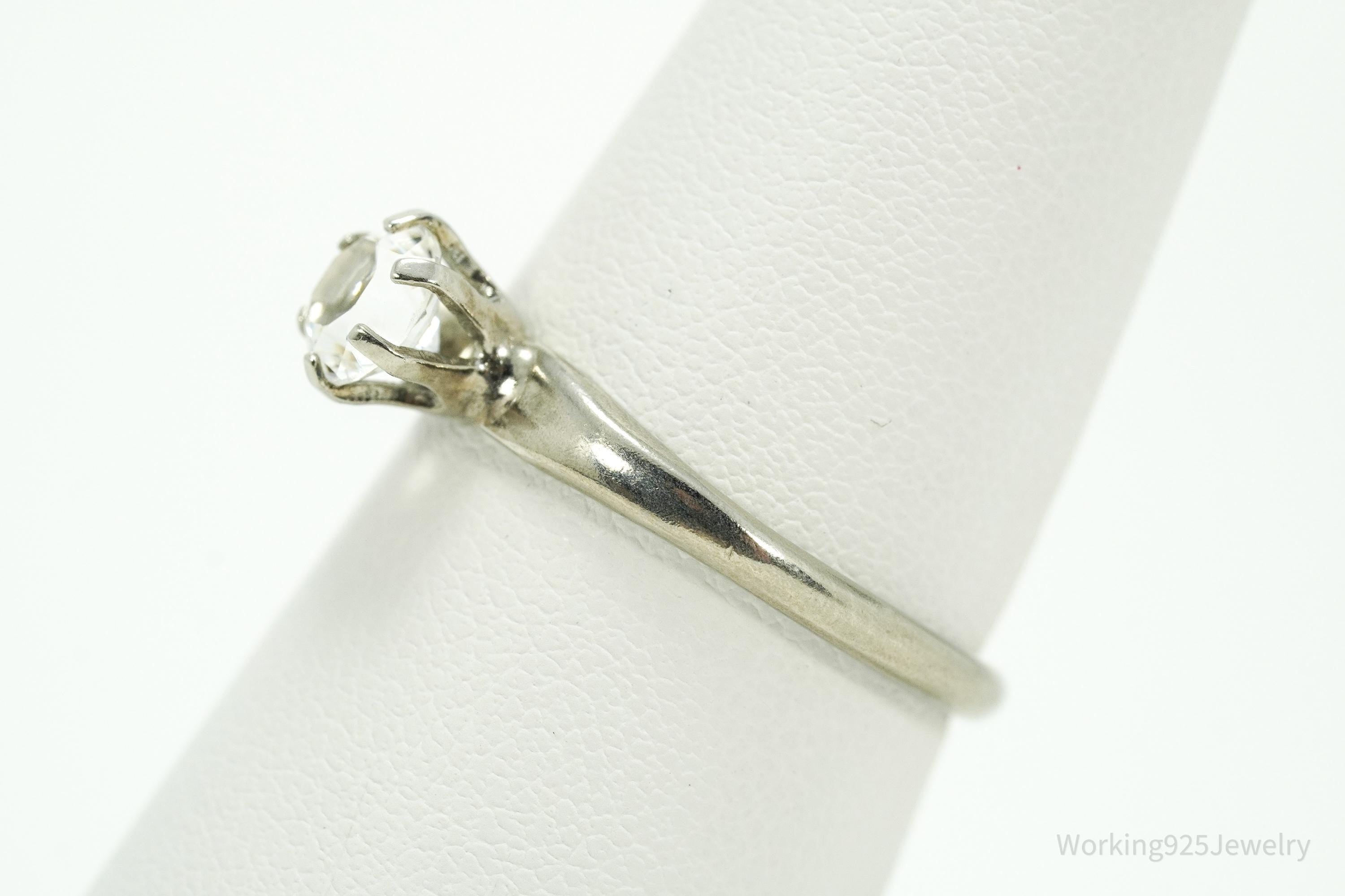 Vintage Designer Cubic Zirconia Sterling Silver Ring Size 7.75