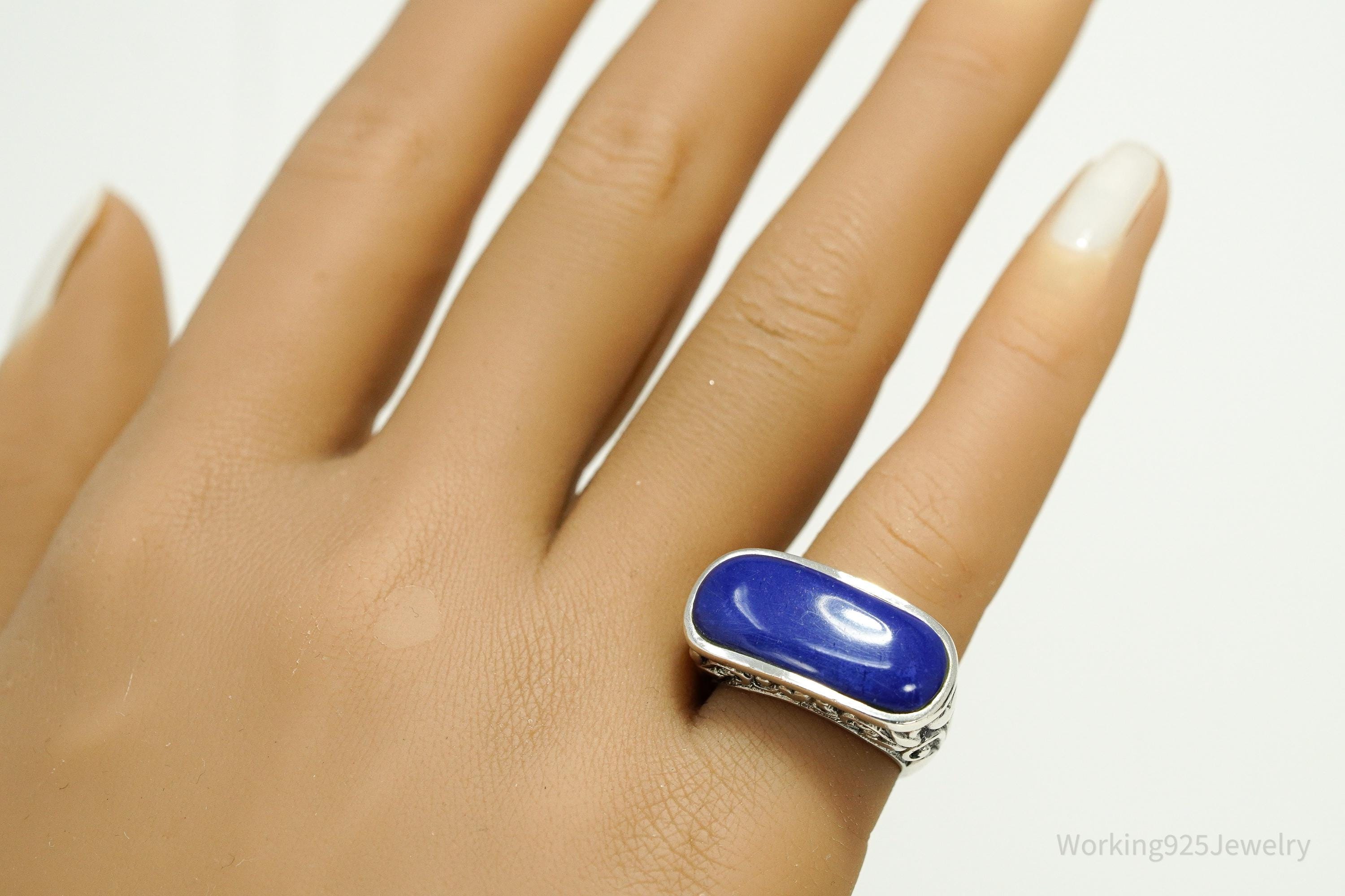 Vintage Lapis Lazuli Sterling Silver Ring Size 6.25