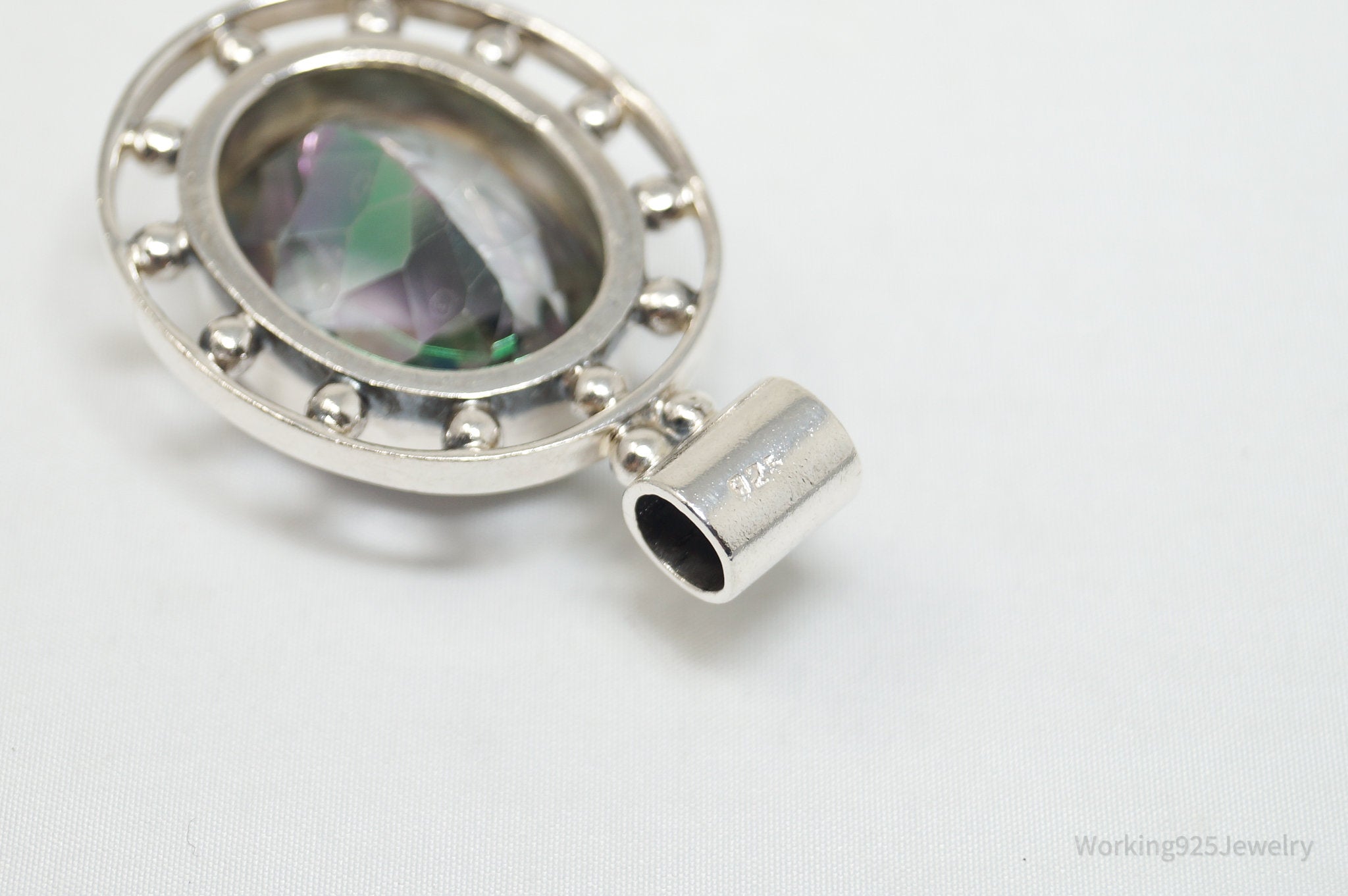 Vintage Large Mystic Topaz Sterling Silver Necklace Pendant