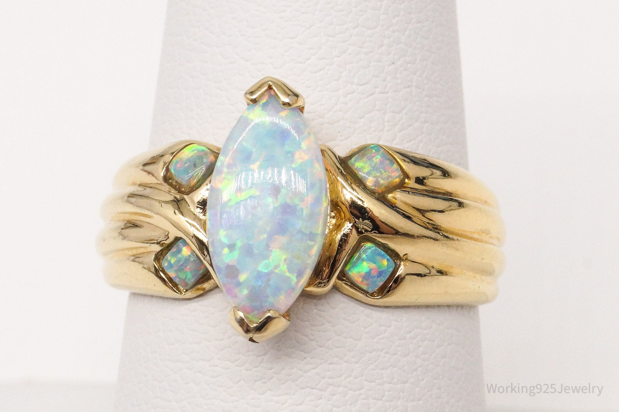 Vintage Designer UTC Opal Gold Vermeil Sterling Silver Ring - Size 8