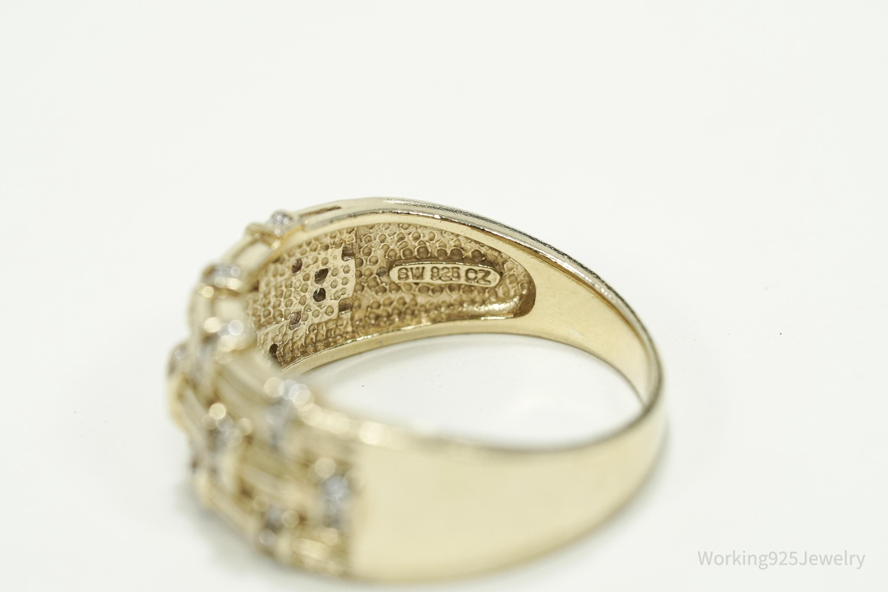 Vintage Cubic Zirconia Gold Vermeil Sterling Silver Band Ring - Size 10.25