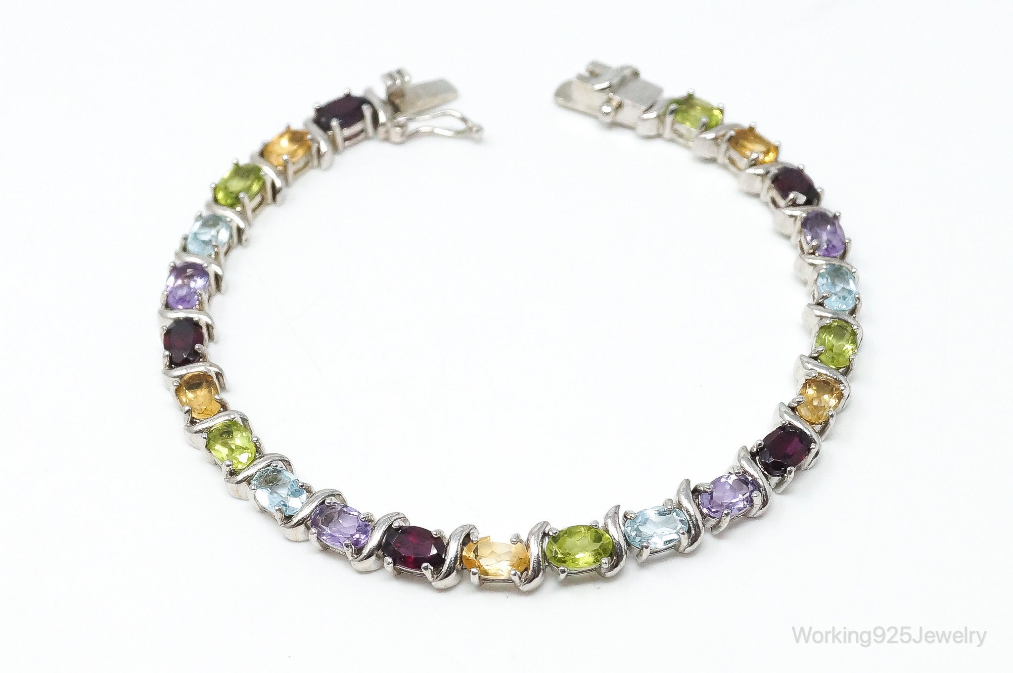 Vintage Multi Gem Sterling Silver Bracelet