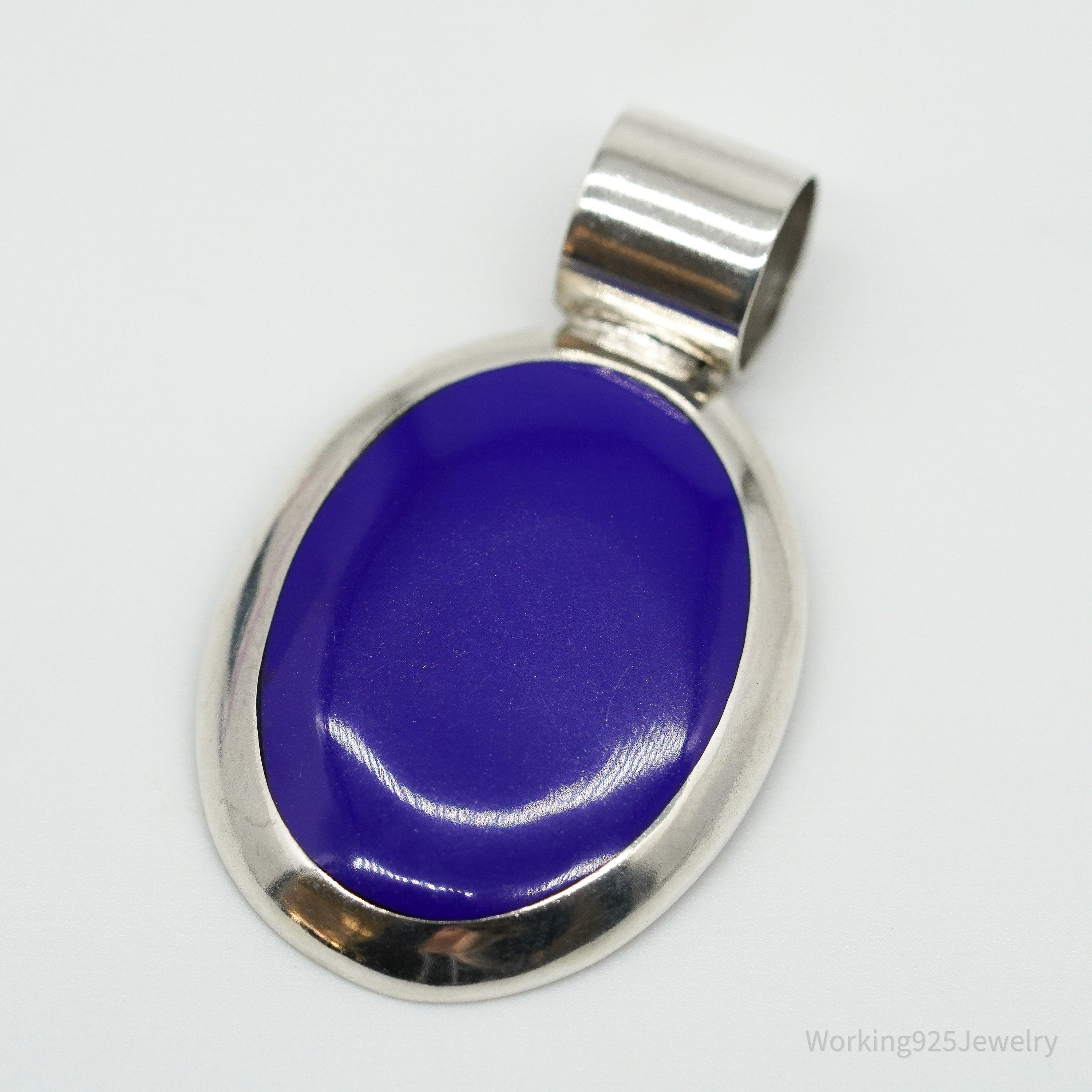 Vintage Large Mexico Modernist Blue Onyx Sterling Silver Pendant