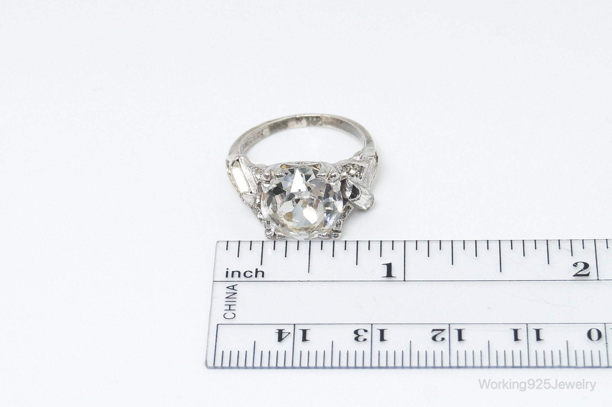 Antique Victorian Rhinestone Sterling Silver Ring - SZ 6.5