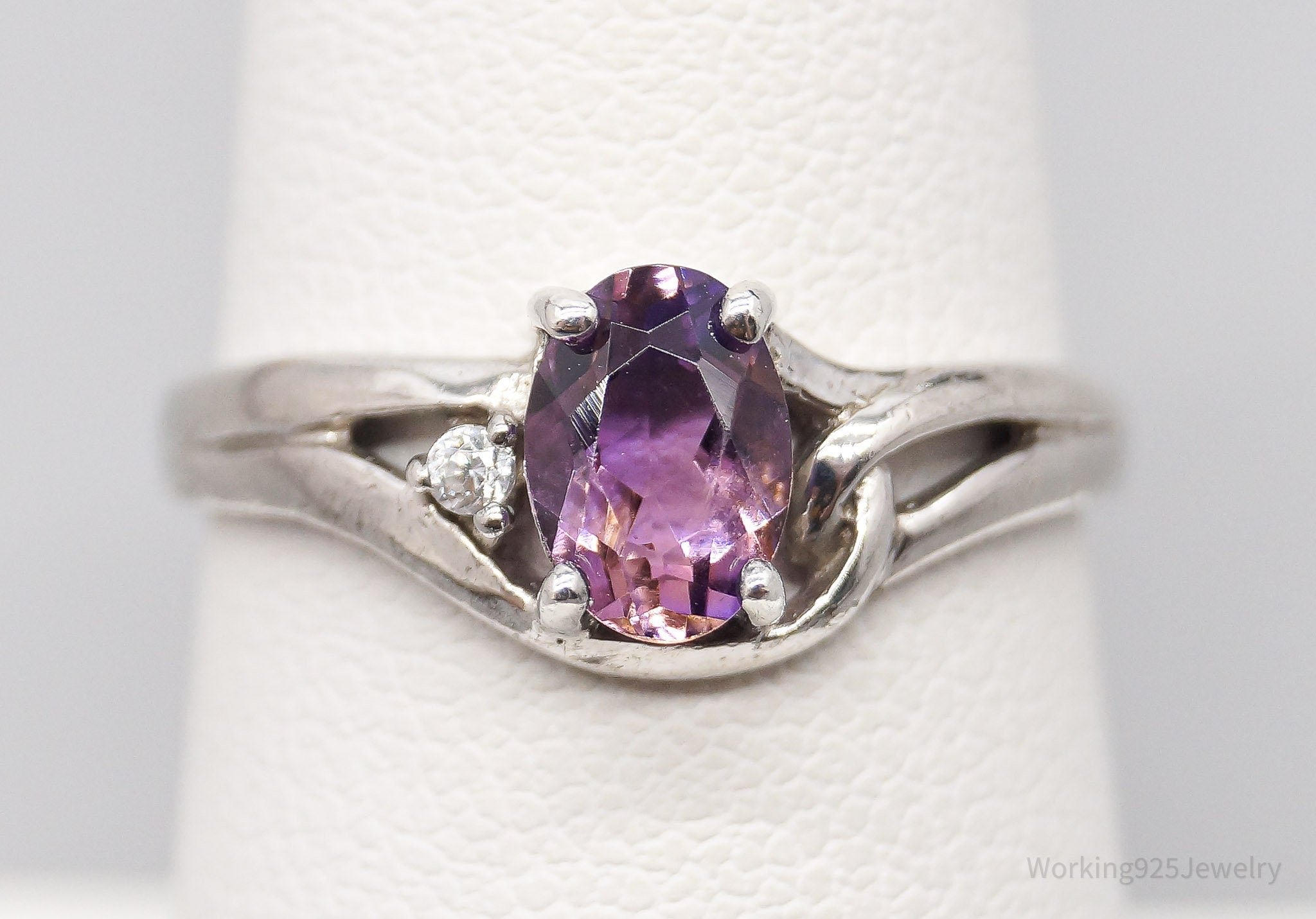 Vintage Amethyst Cubic Zirconia Sterling Silver Ring - Size 7