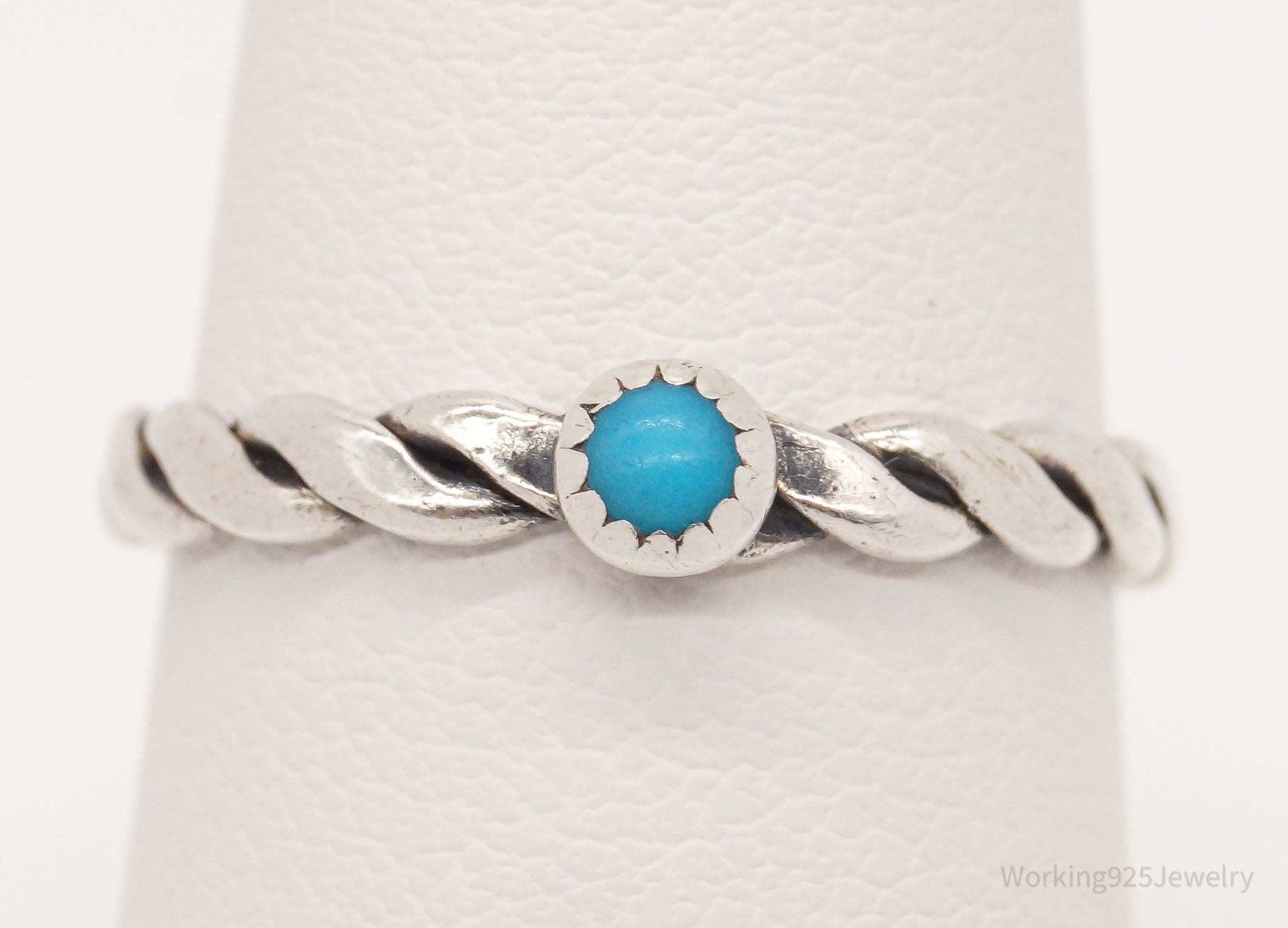 Vintage Native Western Turquoise Silver Ring - Size 6.75