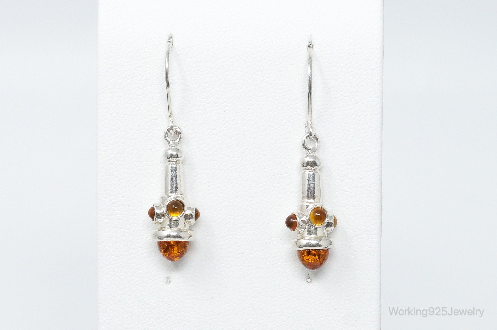 Vintage Polish Volmer Bahner Amber Sterling Silver Dangle Earrings