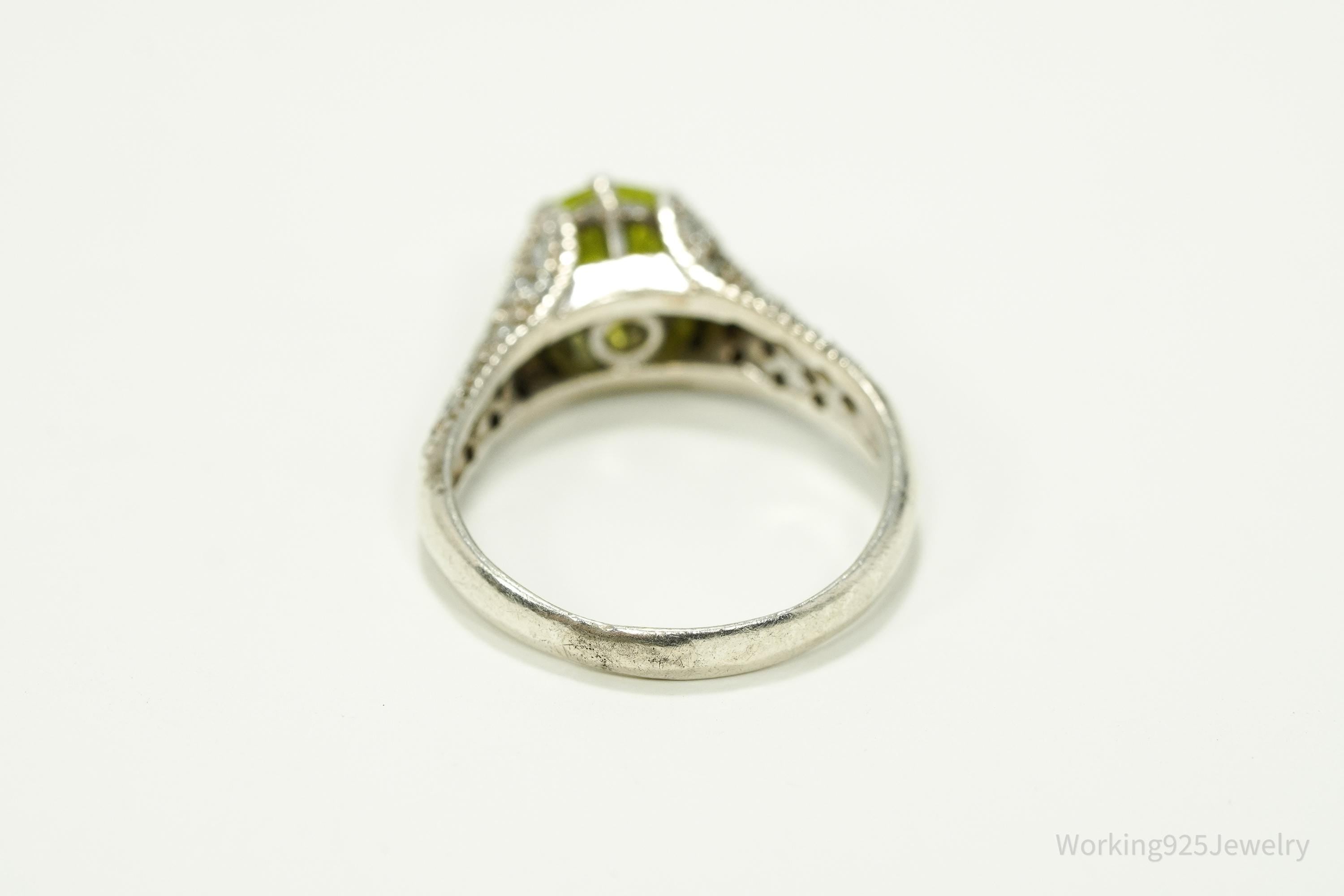 Vintage Espo Green & White Cubic Zirconia Sterling Silver Ring - Size 9