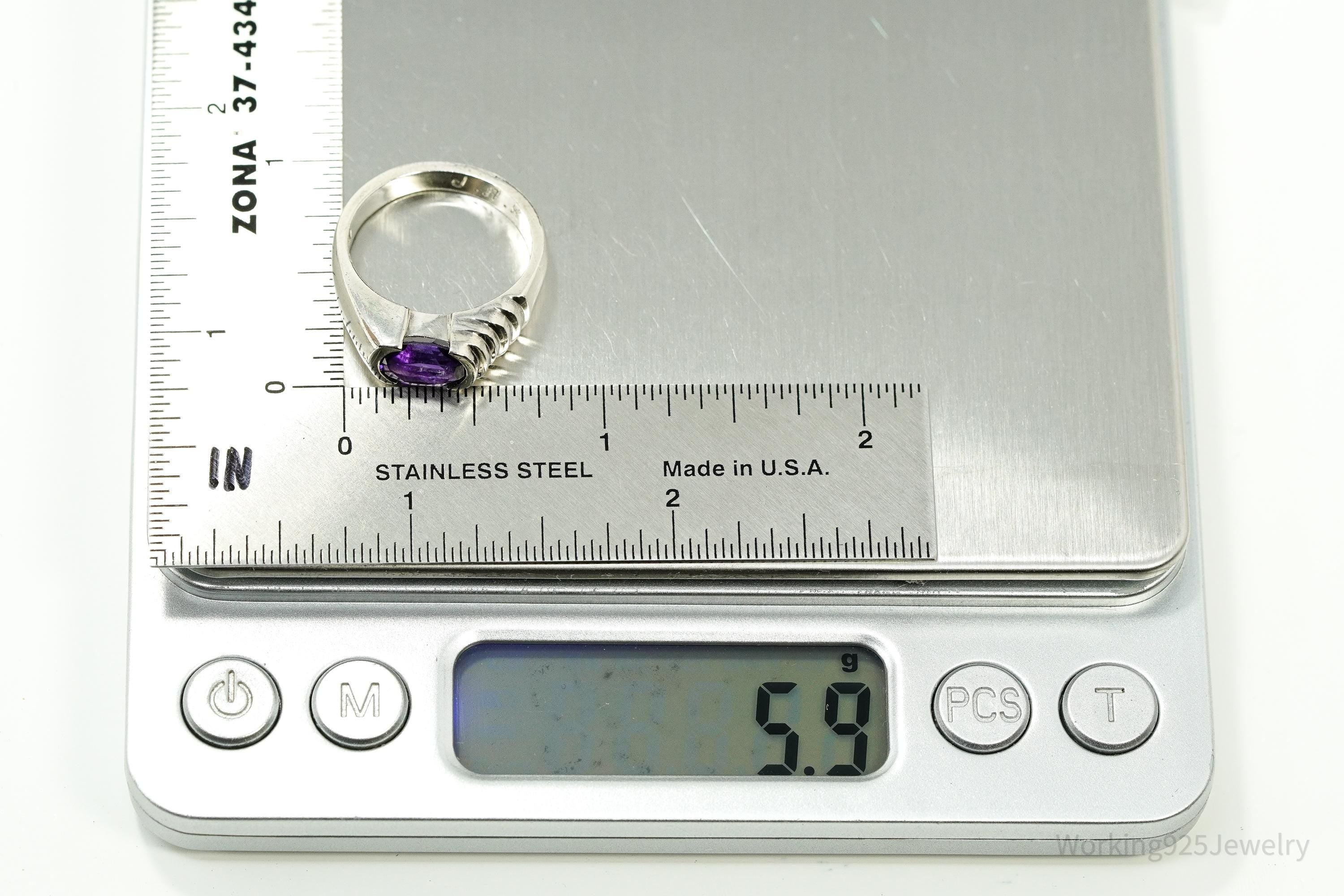 Vintage Purple Amethyst Sterling Silver Ring - Size 7.75