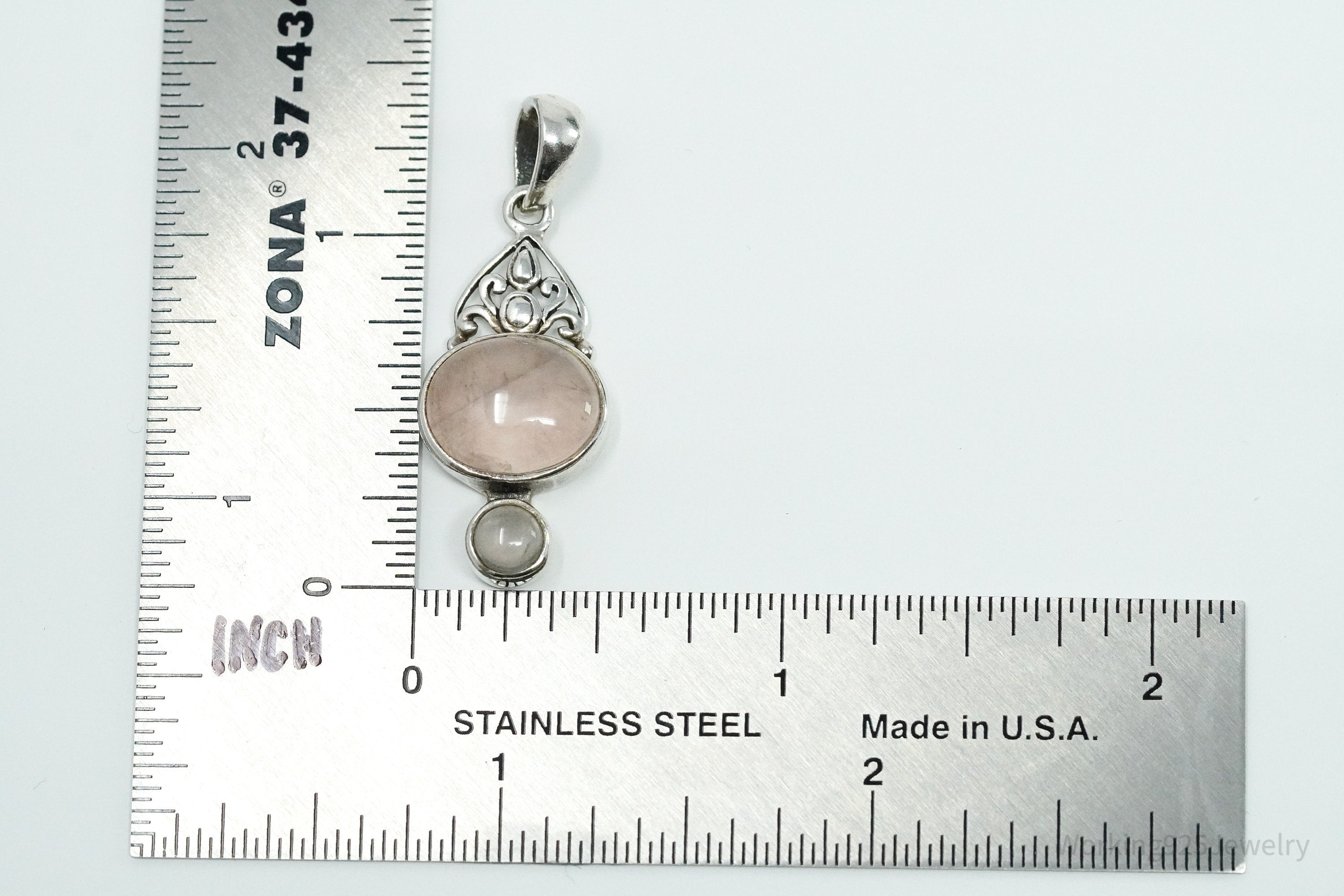 Vintage Rose Quartz & Crystal Quartz Sterling Silver Pendant