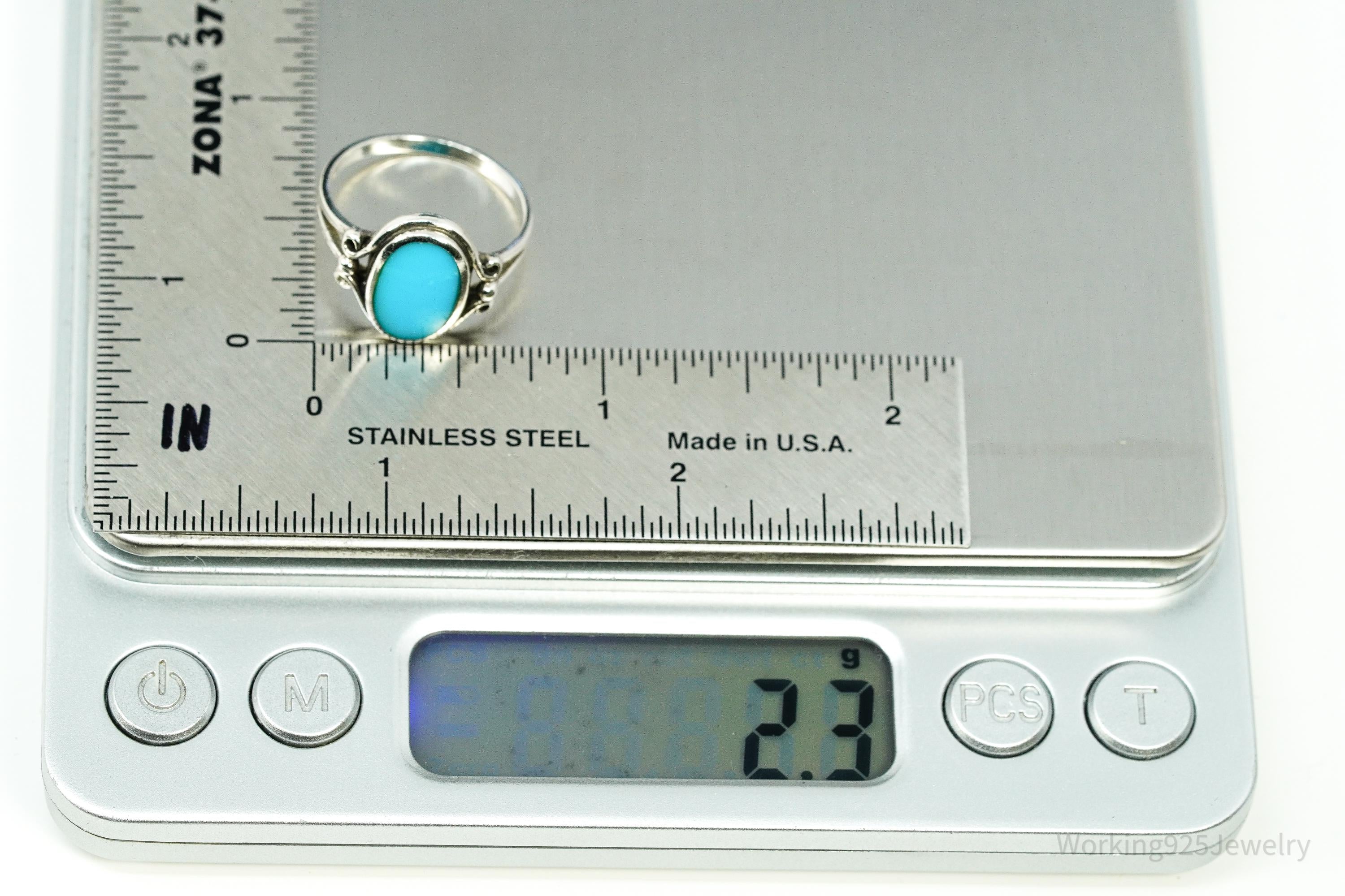 Vintage Blue Turquoise Sterling Silver Ring - Size 7